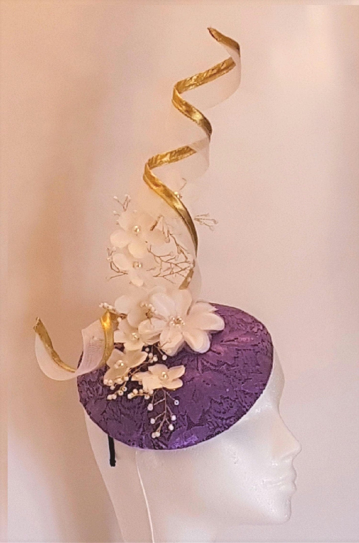 PURPLE & GOLD Fascinator Hat 40s 50s Hat fascinator #Gold edge swirl hat fascinatorWedding, Race,Cocktail hat Ladies Ascot hat Purple hat