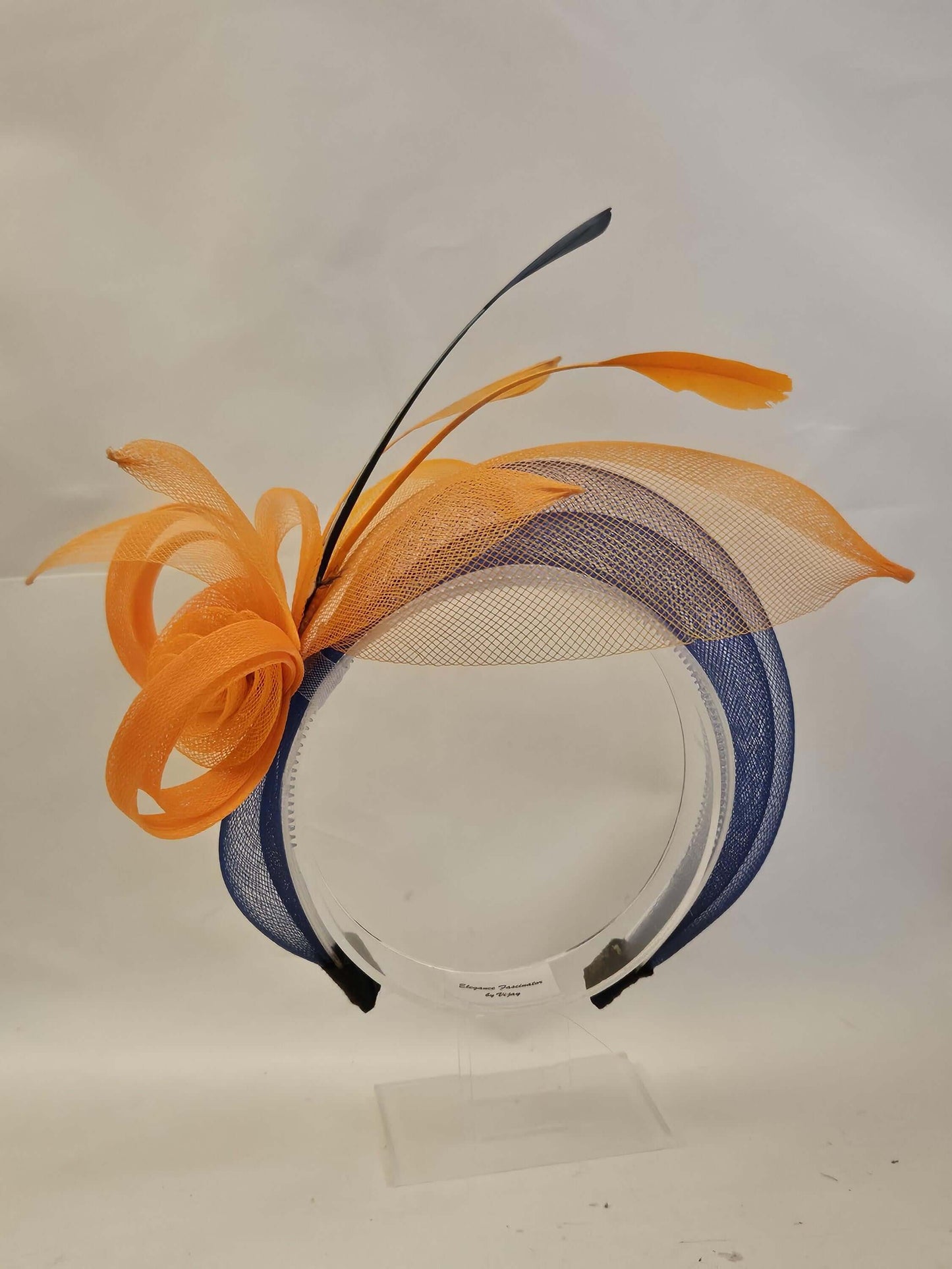 Orange and Navy Headband Fascinator for Special occasion. Wedding Mother of Bride Headpiece