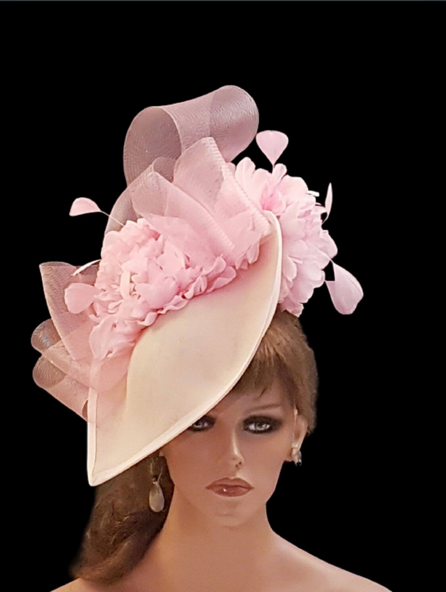 IVORY Fascinator Hat large Teardrop hatinator Floral #Fascinator Church Derby Ascot hat Wedding TeaParty Mother of Bride/Groom Hatinator