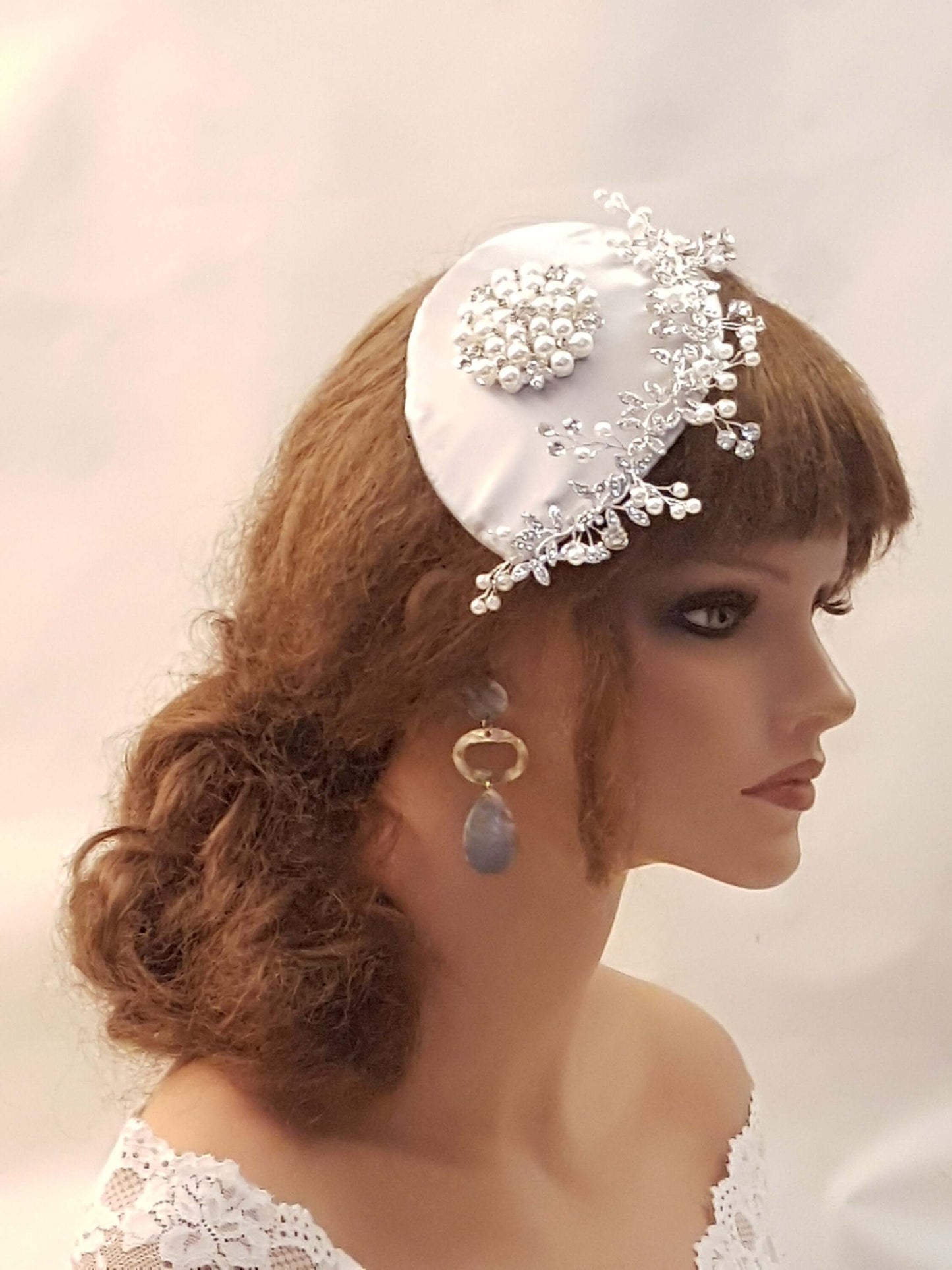BRIDAL FASCINATOR Silver Grey,White,Ivory,Champagne Pale Pink wedding fascinator bridal accessory 2Pc birdcage veil & hat Bridal Fascinator