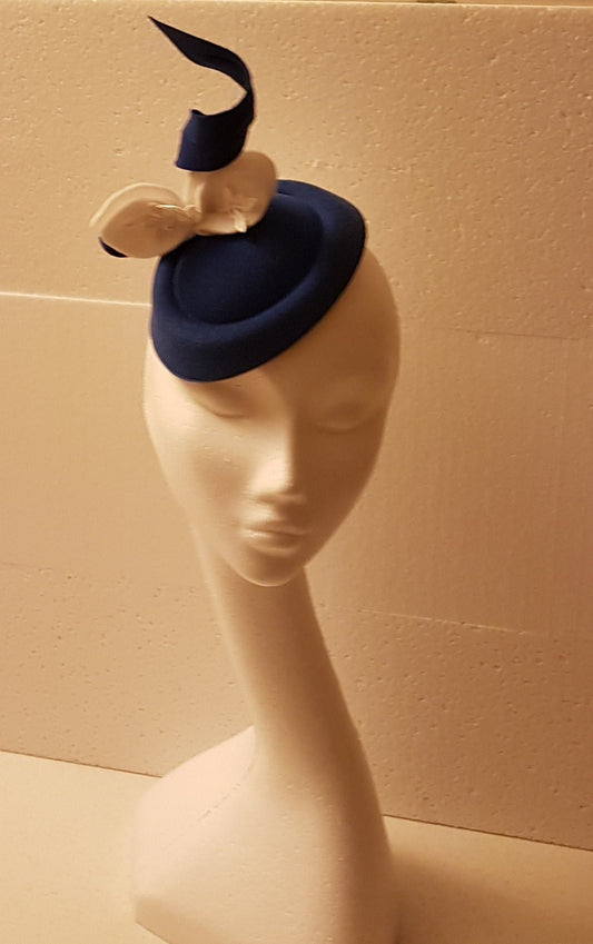 Fascinator Hat Navy blue fascinator # NAVY blue hat  White felt leaves Ascot hat fascinator Wedding Race,Cocktail hat Church hat  fascinator