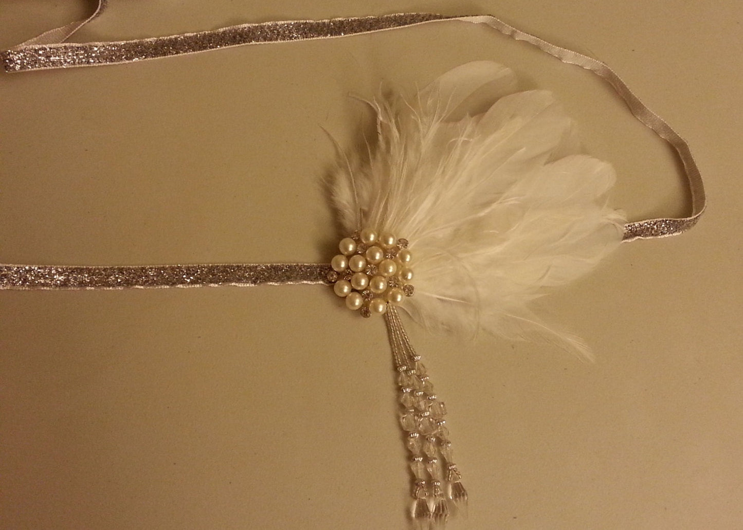 Bridal Fascinator Gatsby headband Vintage inspired 1920's Feather,Crystal Headband Wedding Sparkly Feather Flapper headband. Hair piece.