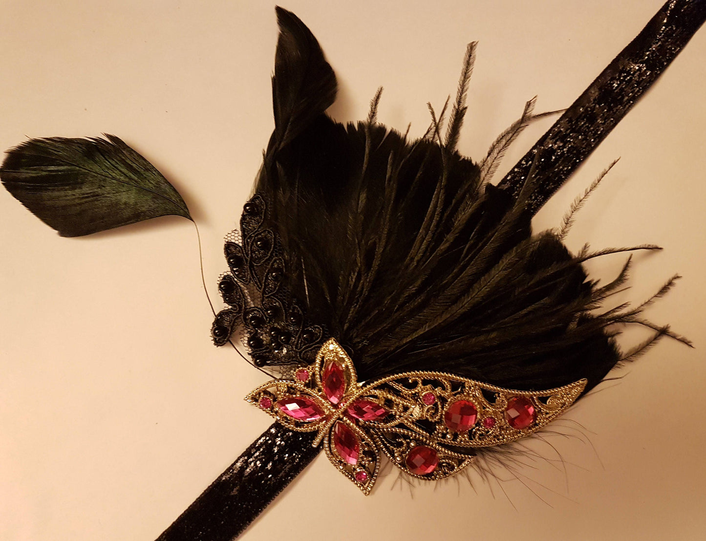 Gatsby Headband, 1920s Flapper Headpiece, 1920s 40s boho headband, Black, Blue,Clear,Pink,Purple,Champagne Crystal Gatsby Feather Headband