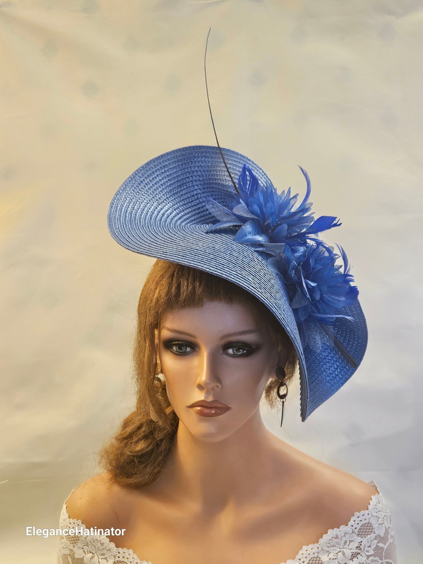ROYAL BLUE Mother of Bride/Groom Fascinator Hat large saucer hatinator -EleganceFascinator