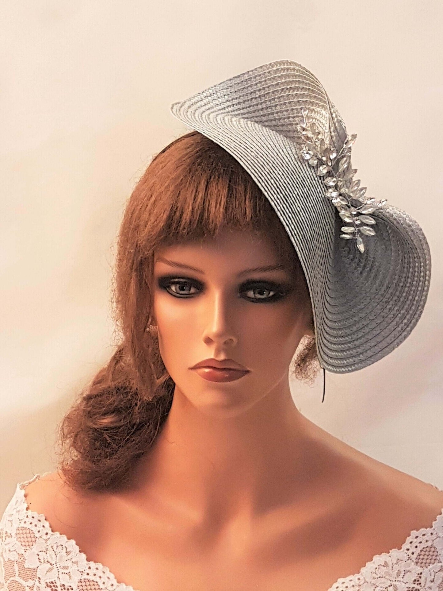 Silver grey wedding fascinator hat