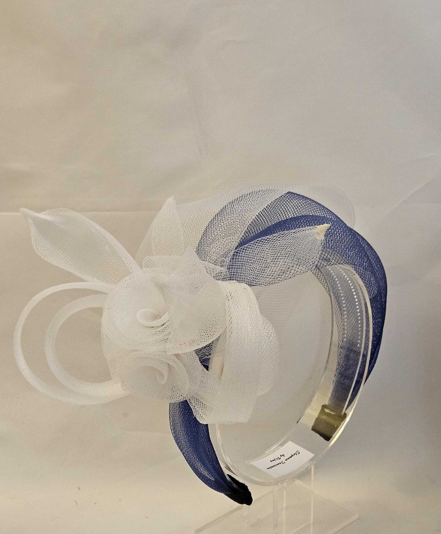 WHITE & NAVY Blue Crinoline HEADBAND Fascinator.Race,TeaParty, headpiece. Wedding guest,Mother of Bride Headdress