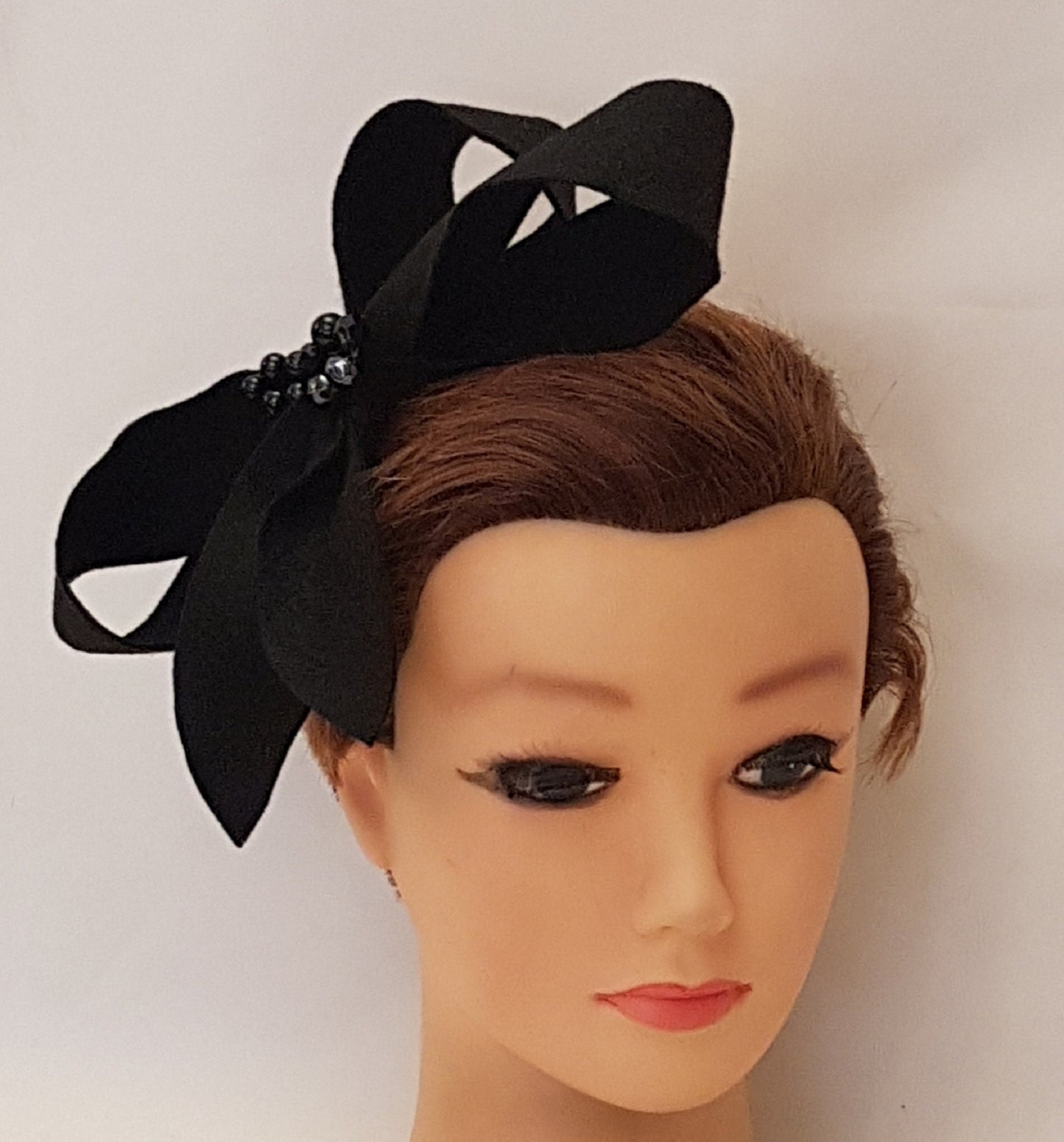 Fascinator Black Felt Headband Black Felt Bows & Beads fascinator Wedding Cocktail Church Special occasion Ladies party Felt fascinator