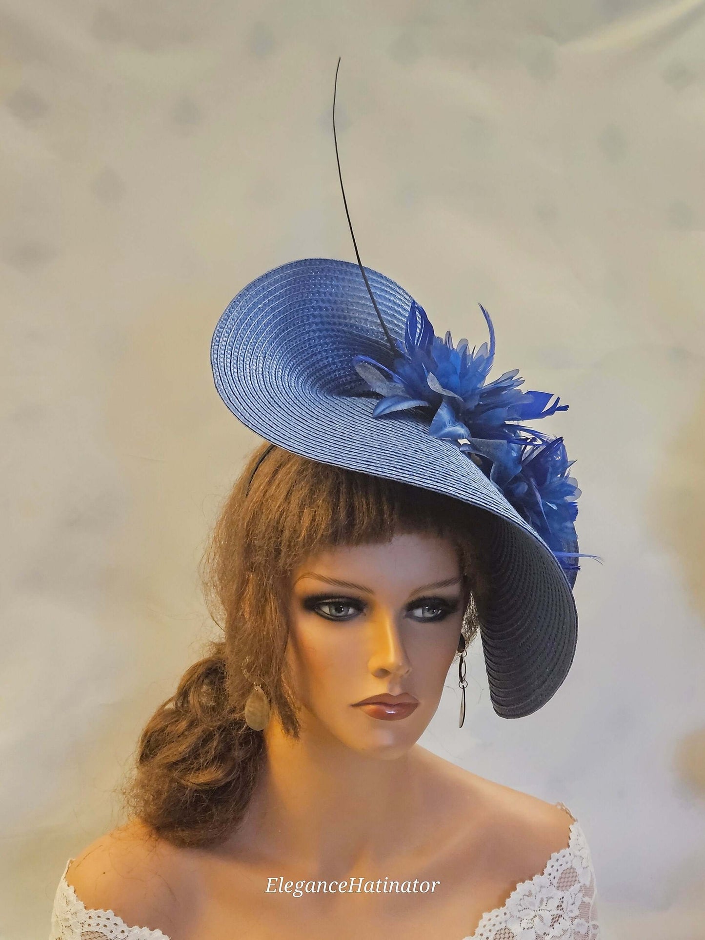 ROYAL BLUE Mother of Bride/Groom Fascinator Hat large saucer hatinator -EleganceFascinator