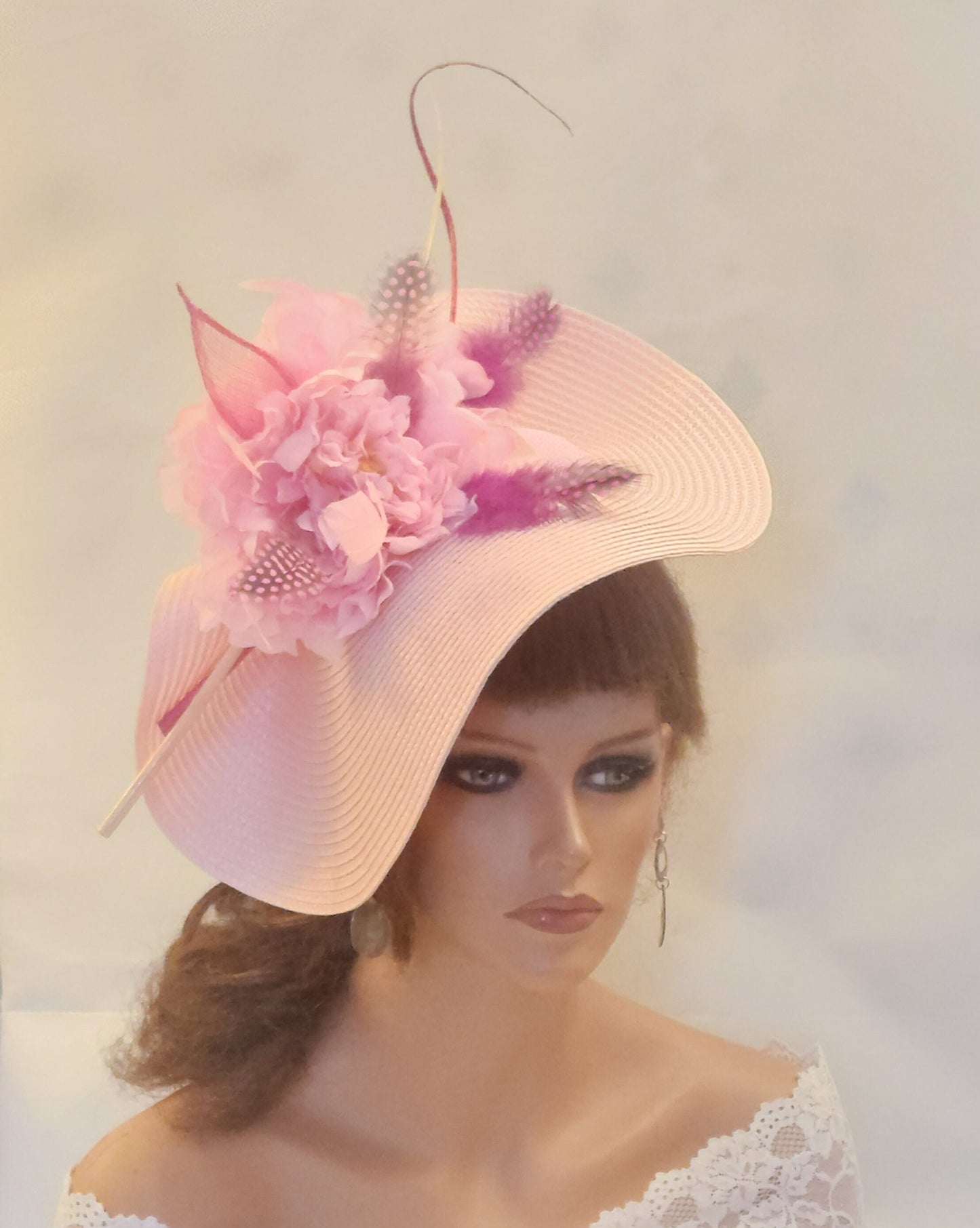 Pink fascinator large saucerhat Ascot Race Wedding Party hatinator