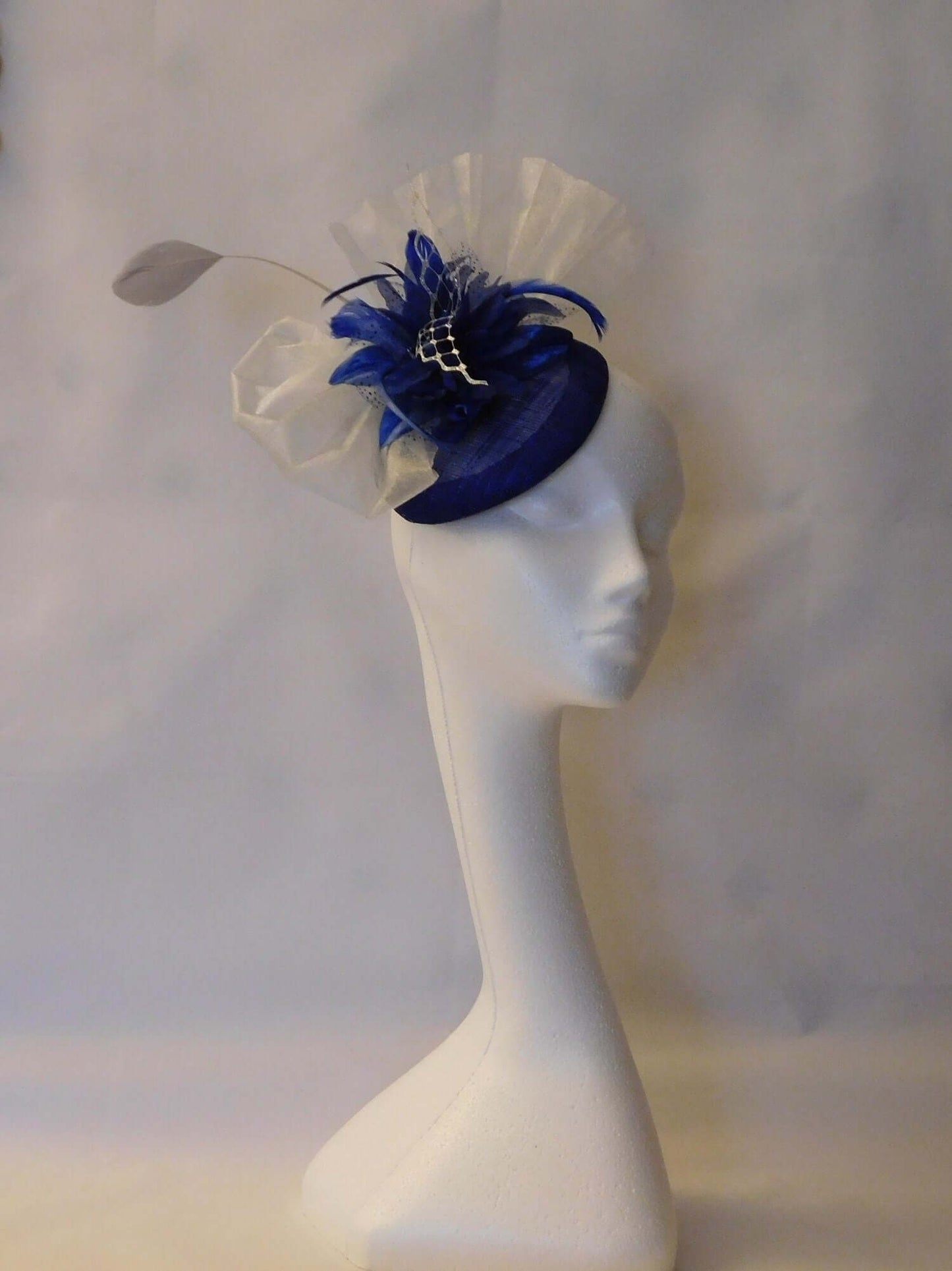 Feather FASCINATOR, ROYAL BLUE & Silver Hat fascinator Wedding Church Hat, Cocktail Fascinator, Ascot Hat, Prom Ball Hat Fascinator