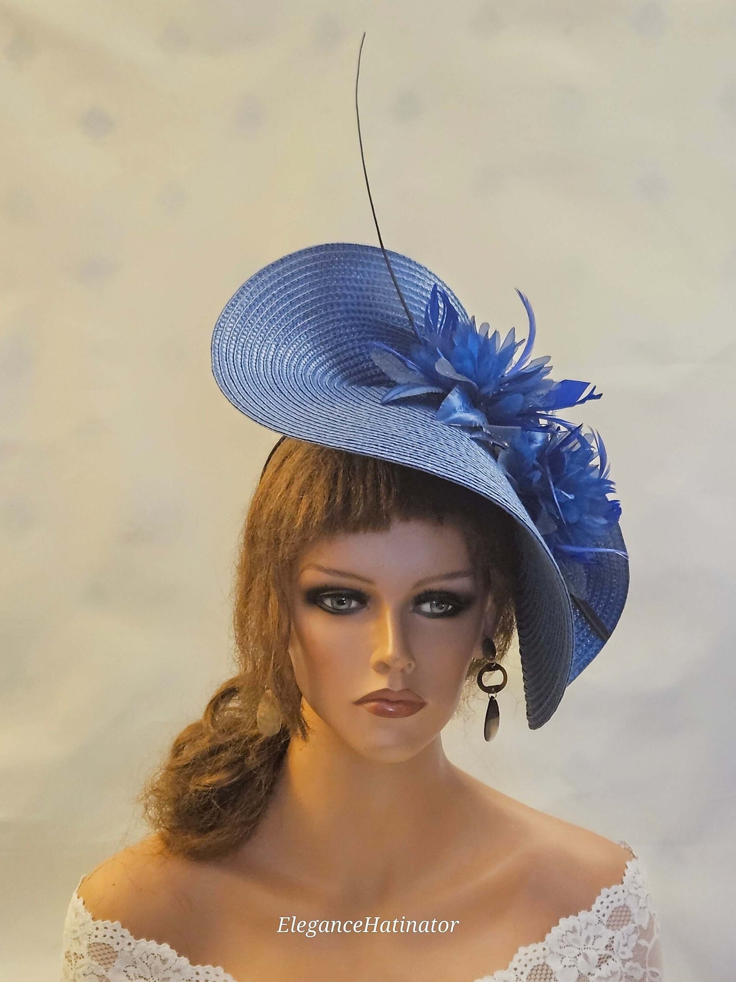 ROYAL BLUE Mother of Bride/Groom Fascinator Hat large saucer hatinator -EleganceFascinator
