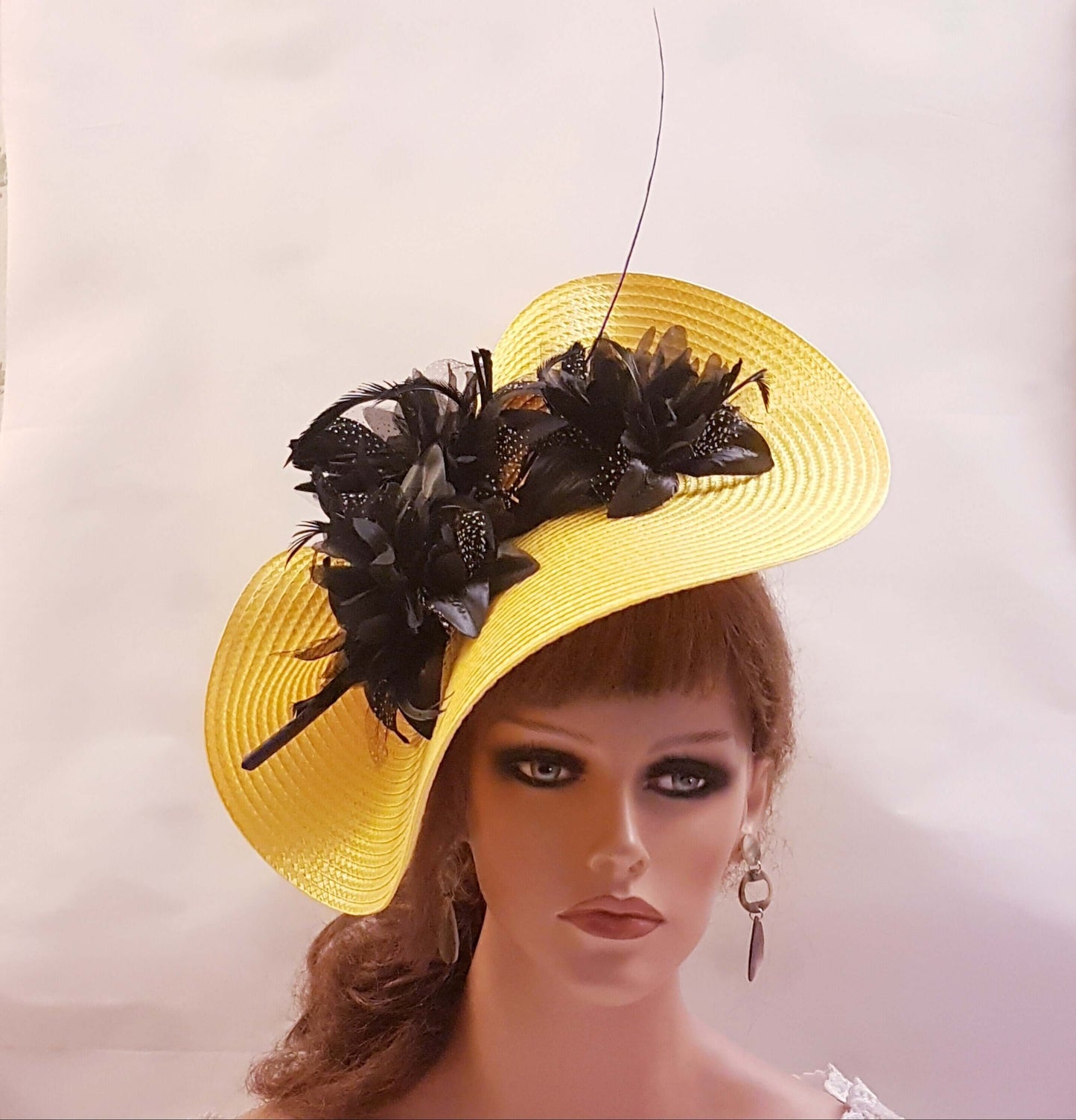YELLOW & BLACK Fascinator Hat Large saucer Hatinator Ascot Wedding Mother of Bride/Groom Hatinator