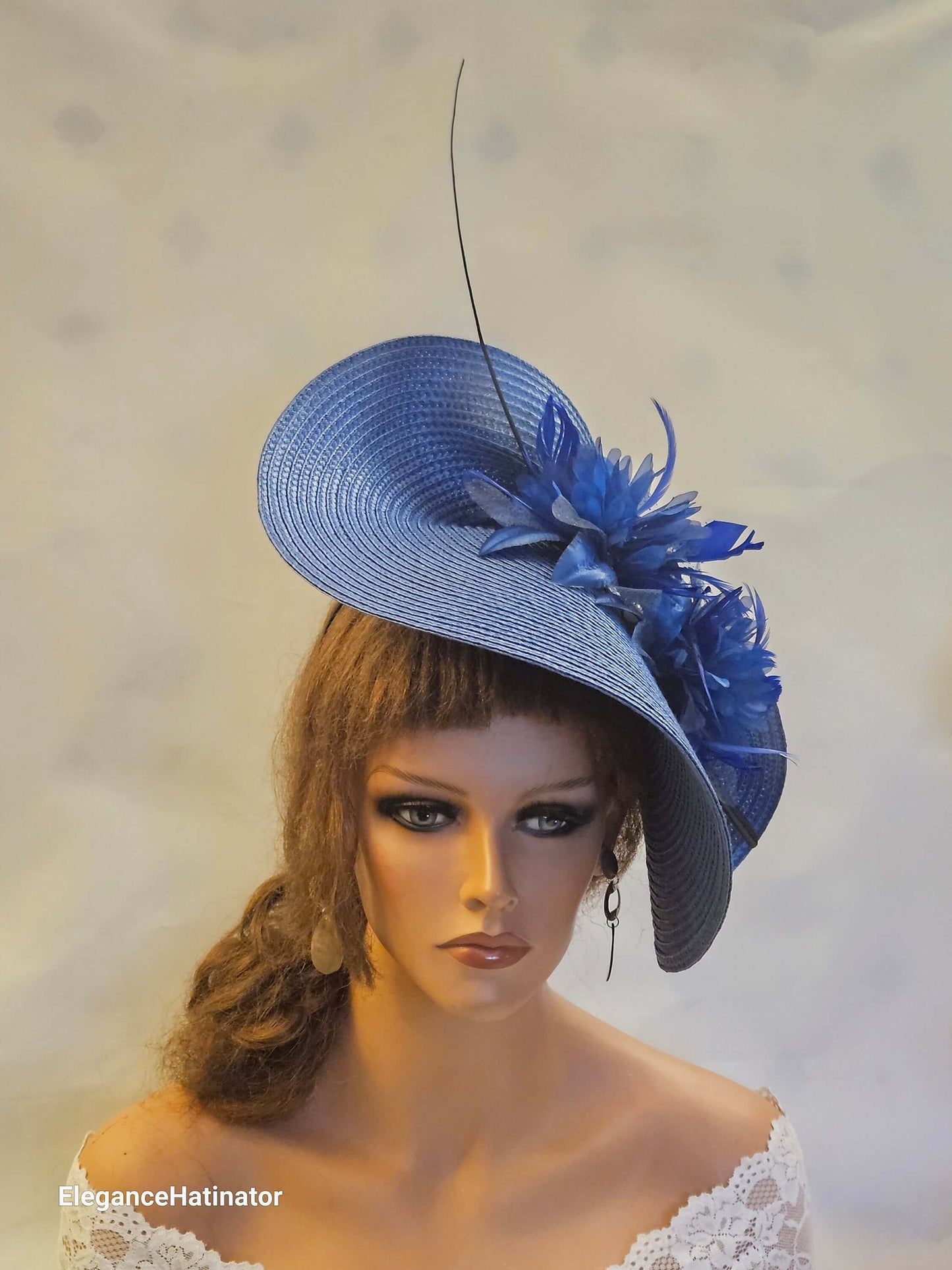 ROYAL BLUE Mother of Bride/Groom Fascinator Hat large saucer hatinator -EleganceFascinator