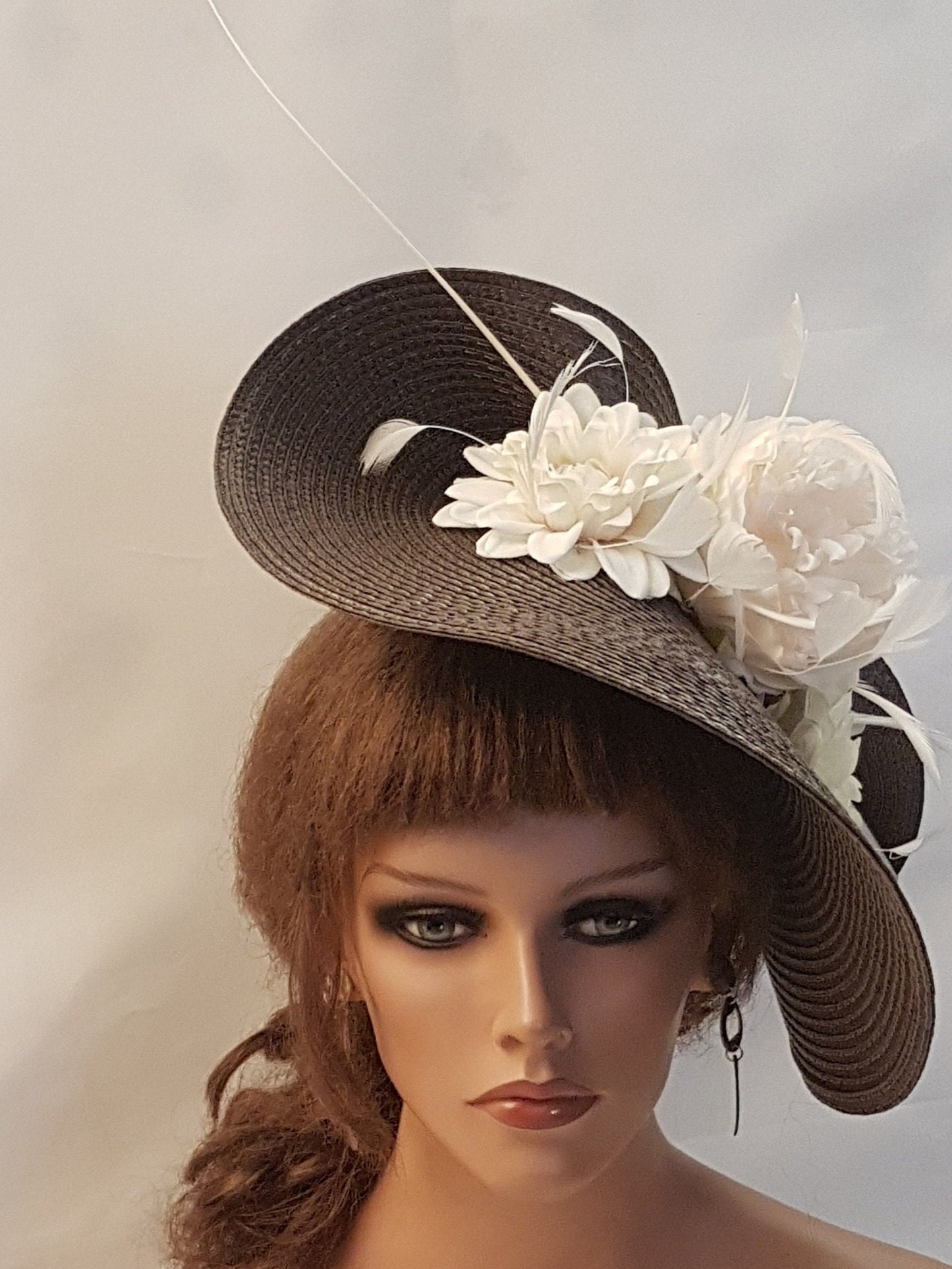 Brown & Ivory fascinator large saucer hatinator Quil Floral Church Derby Ascot Hat Race Wedding TeaParty hat Mother of Bride/Groom Hatinator