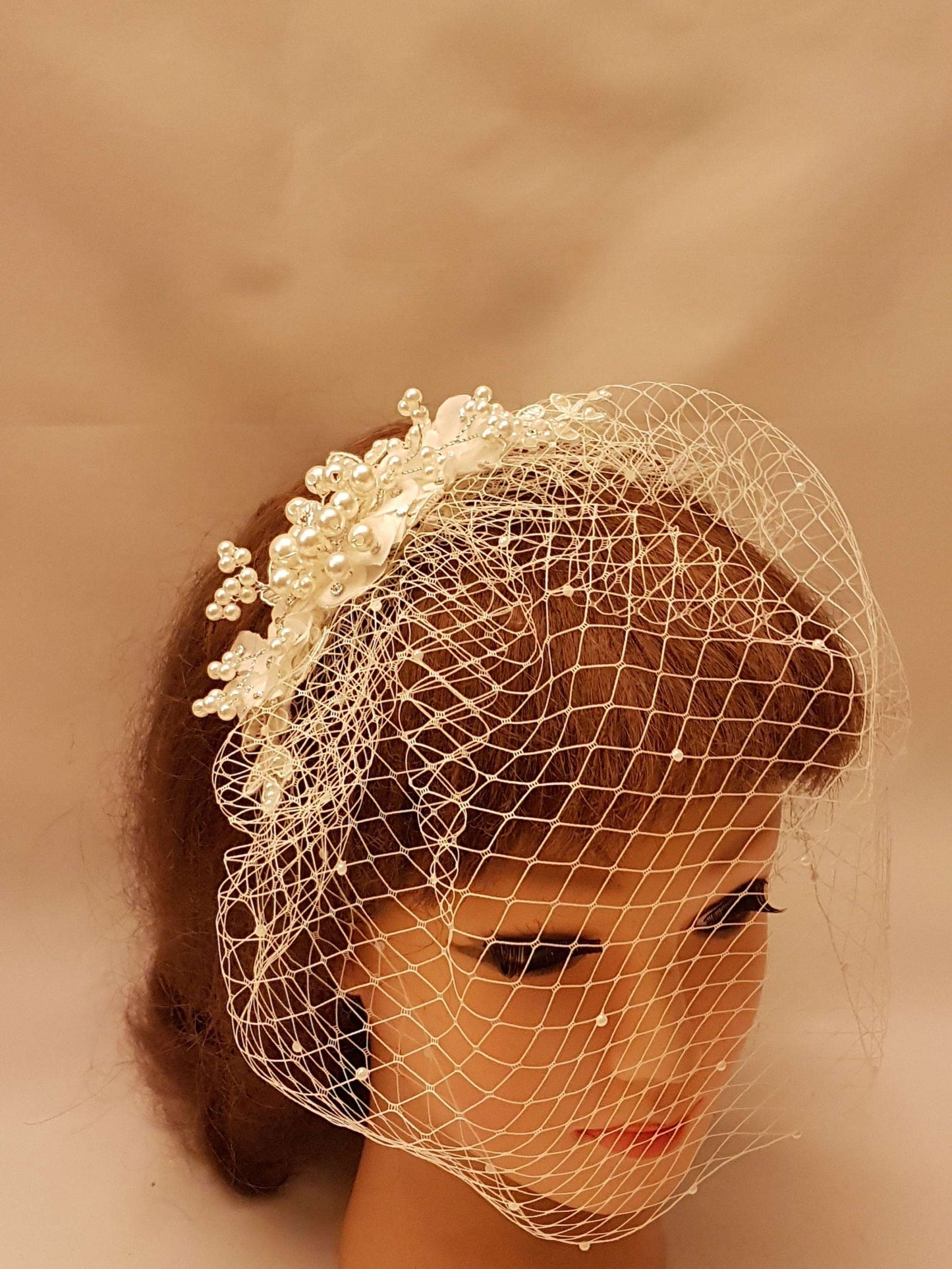 Birdcage veil White Ivory BIRDAL BIRDCAGE VEIL Lace fascinator Crystal & Pearl Wedding hair accessory Single or Double layer Blusherveil