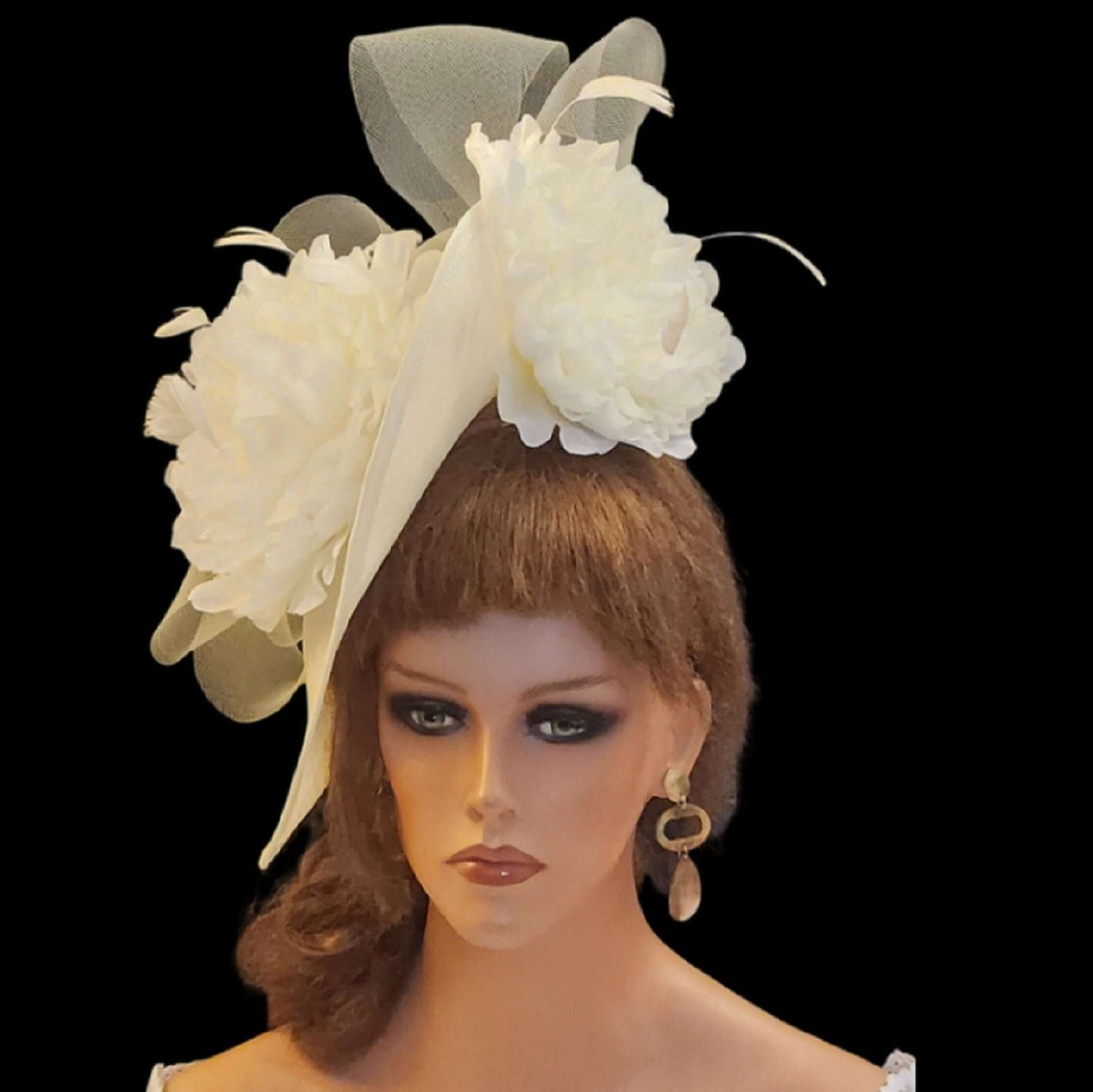 IVORY Fascinator Hat large Teardrop hatinator Floral #Fascinator Church Derby Ascot hat Wedding TeaParty Mother of Bride/Groom Hatinator