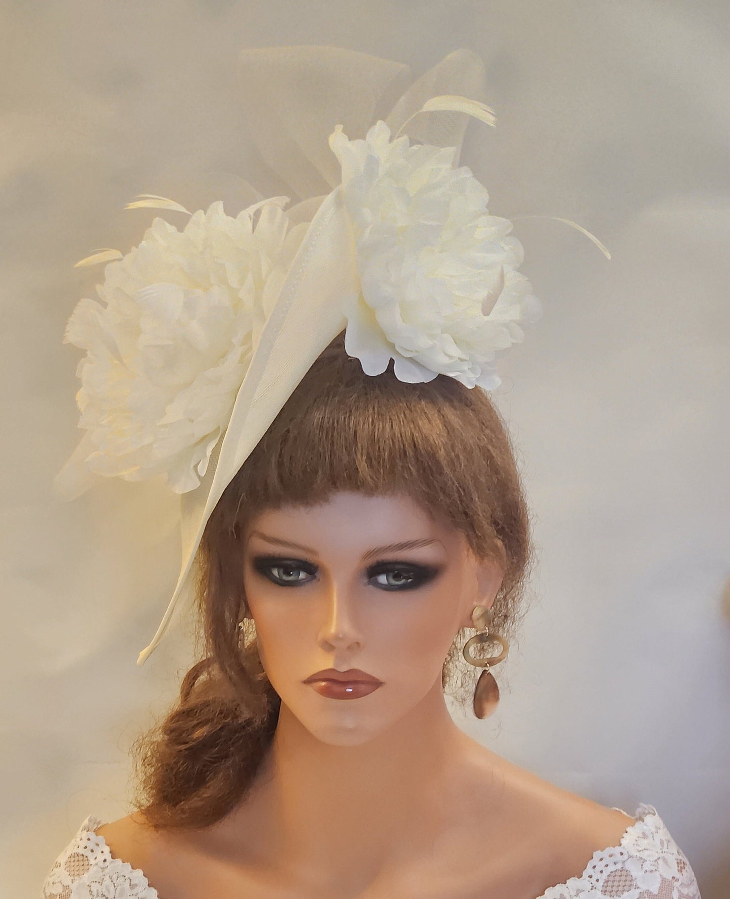 IVORY Fascinator Hat large Teardrop hatinator Floral #Fascinator Church Derby Ascot hat Wedding TeaParty Mother of Bride/Groom Hatinator