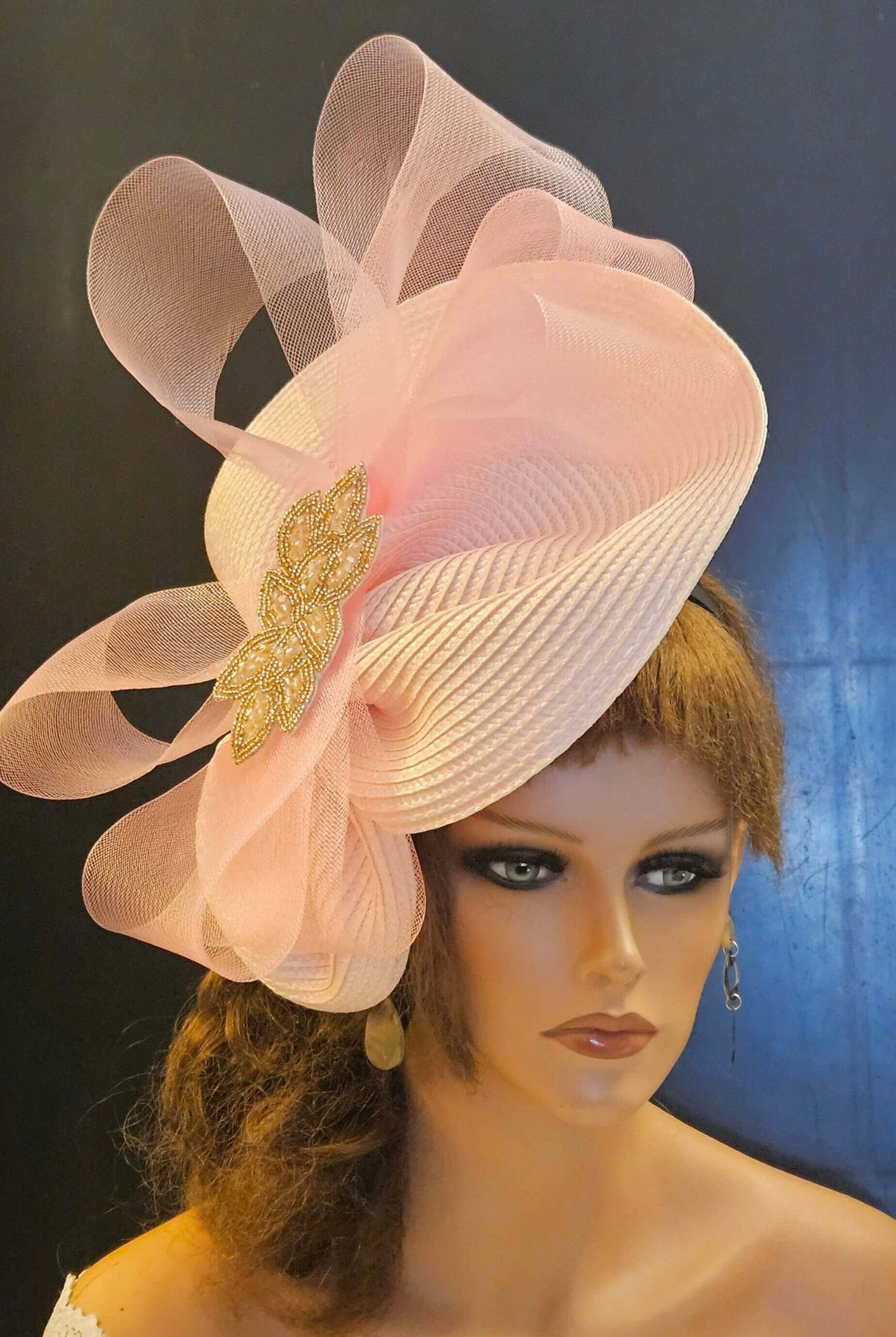 PINK fascinator large saucer hatinator Crystal beads Church Derby Royal Ascot Hat Race Wedding Party hat Mother of Bride/Groom Hatinator