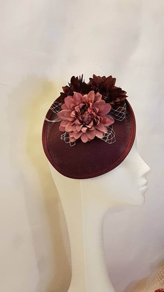 Vintage 40s50s Plum Disc Hat fascinator Plum Purple Dusky Pink flower Hatinator Wedding Royal Ascot Ladies party Church Cocktail Fascinator