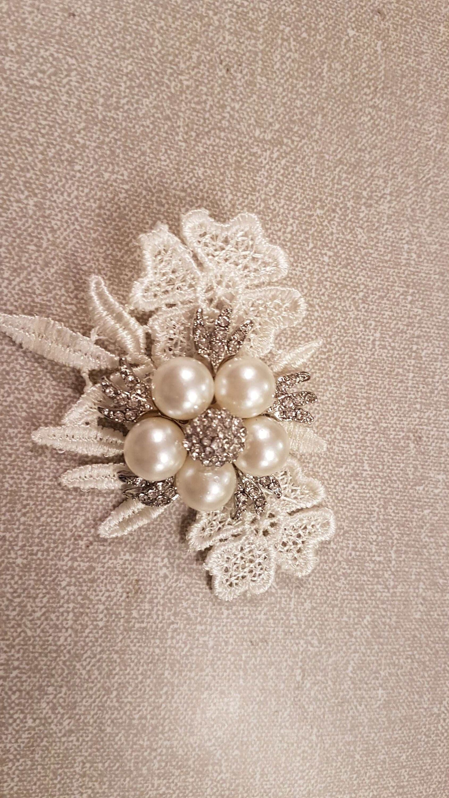 Ivory lace bridal birdcage veil with crystal pearl floral hair clip fascinator for 1920s Gatsby wedding