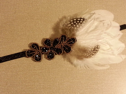 Fascia per capelli Grande Gatsby, fascia per capelli flapper, copricapo, fascia 1920, fascia per capelli flapper con piume scintillanti color oro, fascia per capelli con piume