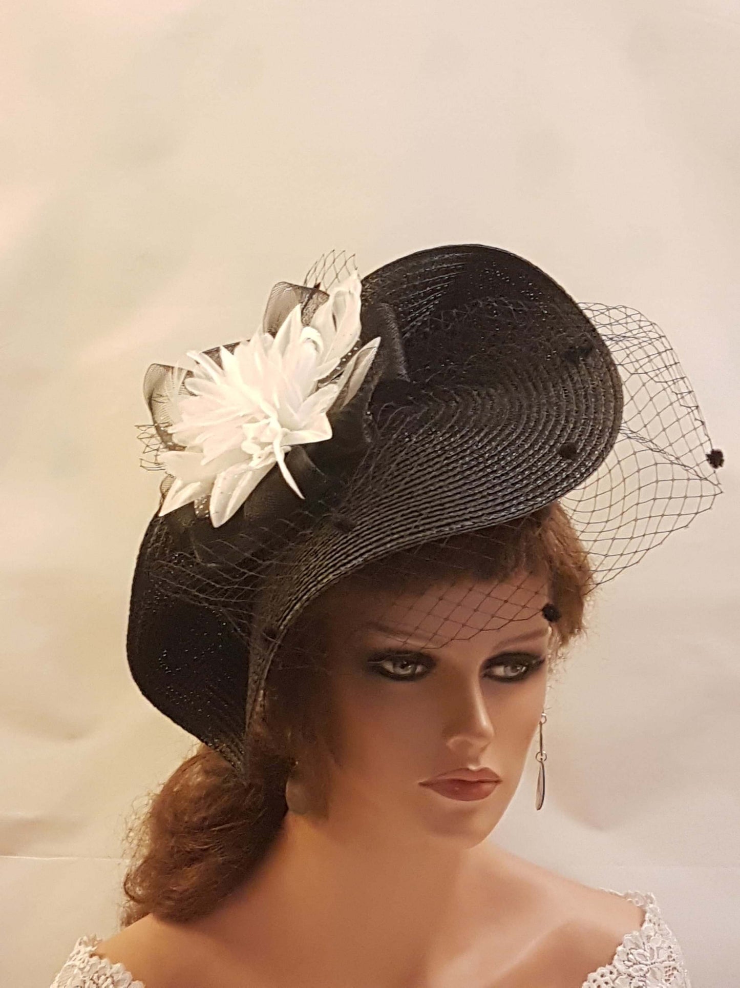Black Fascinator Hat with Feathers,Flowers.Headwear for Weddings & Races,Halloween,Ladies Headpiece Perfect for Special Occasions and Events