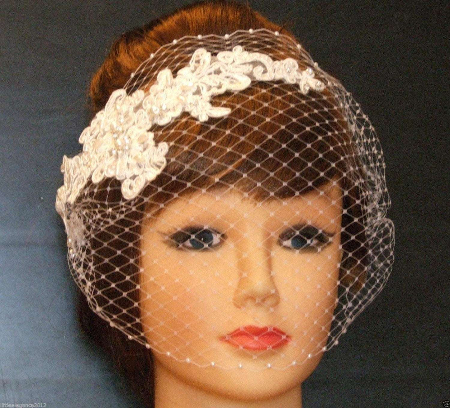 Bridal birdcage veil fascinator with Lace and pearls