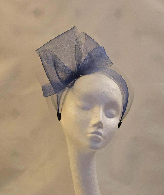 Fascinator con fascia blu navy e grigio argento, fascia con fiocco rosa - perfetta per gare o per la madre della sposa, fascia per capelli da invitata al matrimonio
