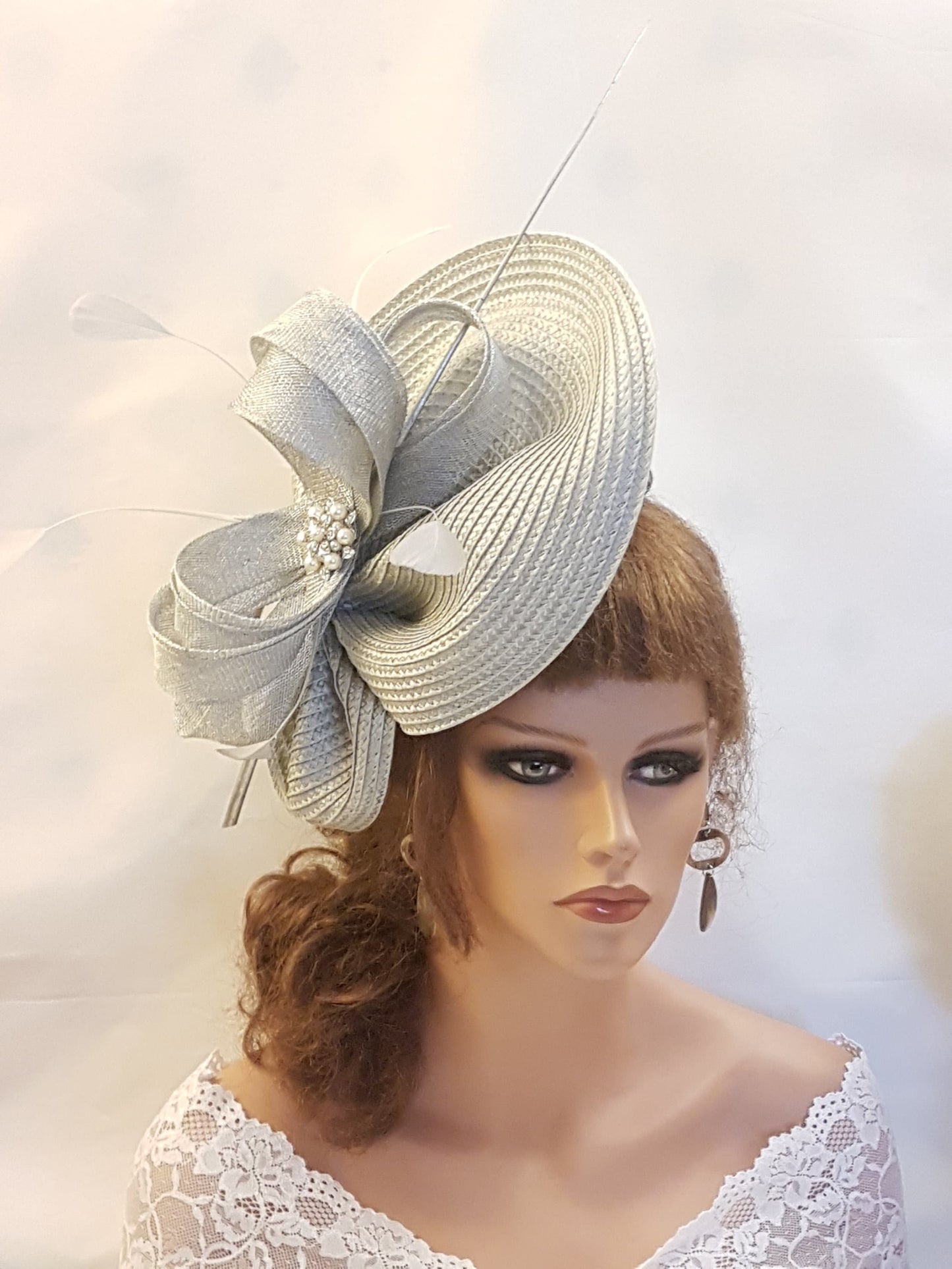 SILVER Grey Hat fascinator Mother of the Bride Saucer hatinator