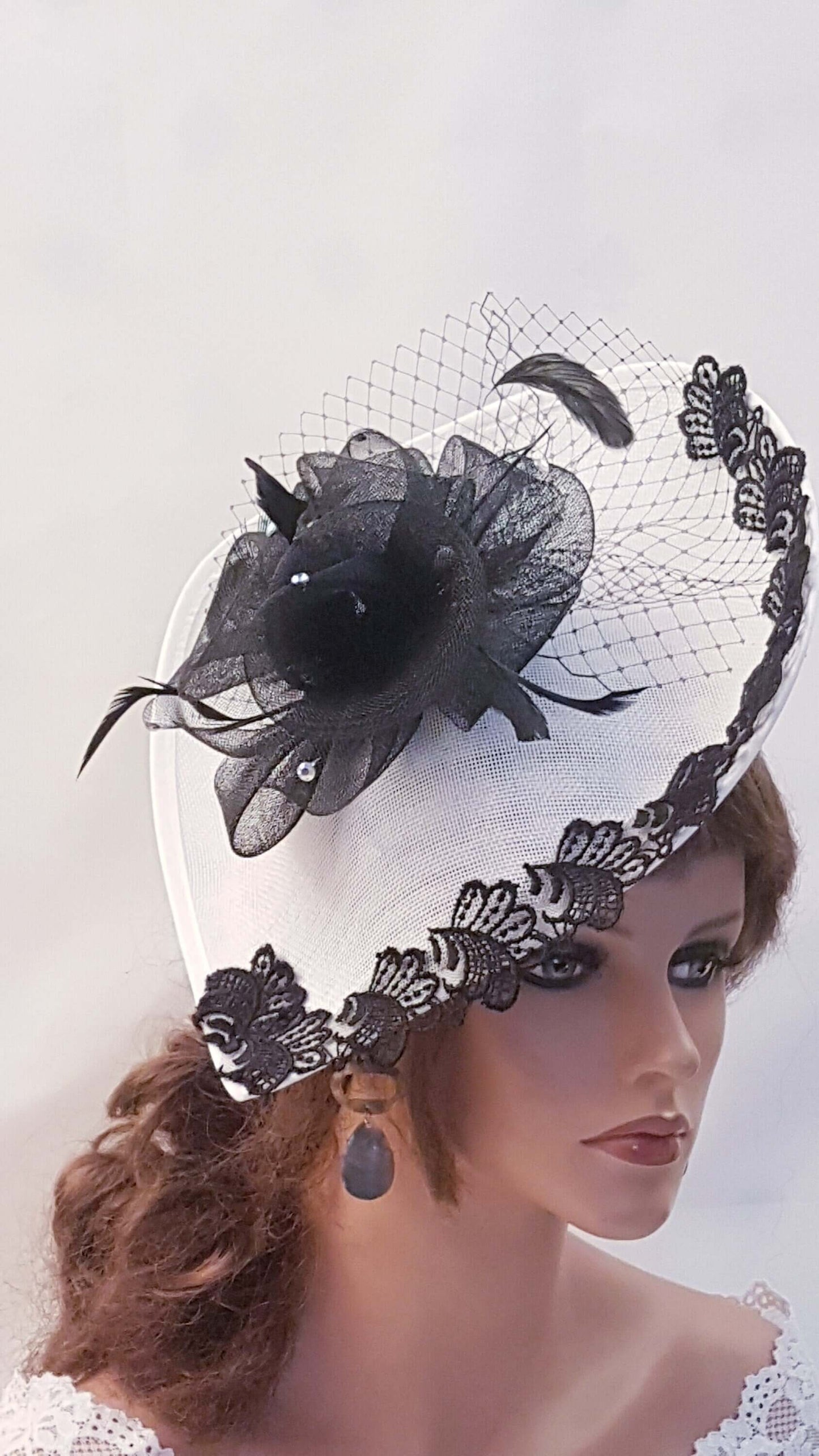 Black & White mother of the bride fascinator hat