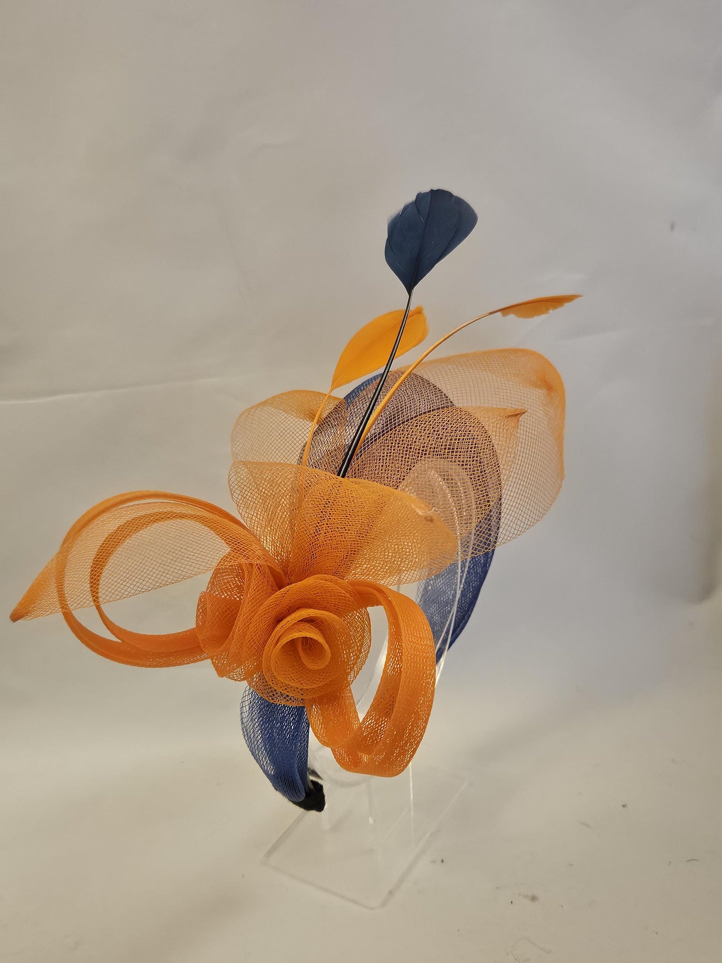 Orange and Navy Headband Fascinator for Special occasion. Wedding Mother of Bride Headpiece