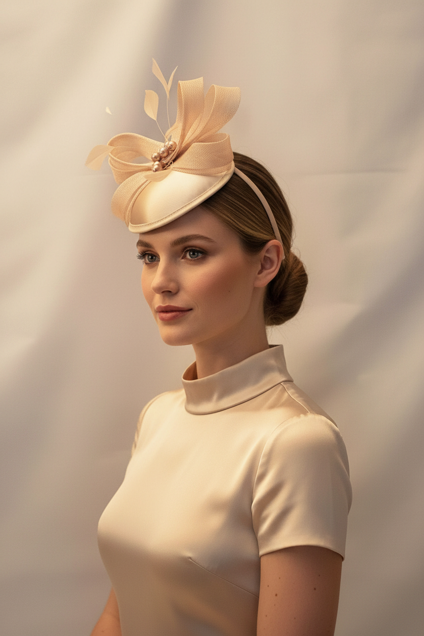 CHAMPAGNE/LATTE FASCINATOR Cappello Fascinator # Grigio argento, Rosa cipria, Blu navy, Cappello Ascot Fascinator Matrimonio Corsa Cocktail Chiesa Cappello Fascinator