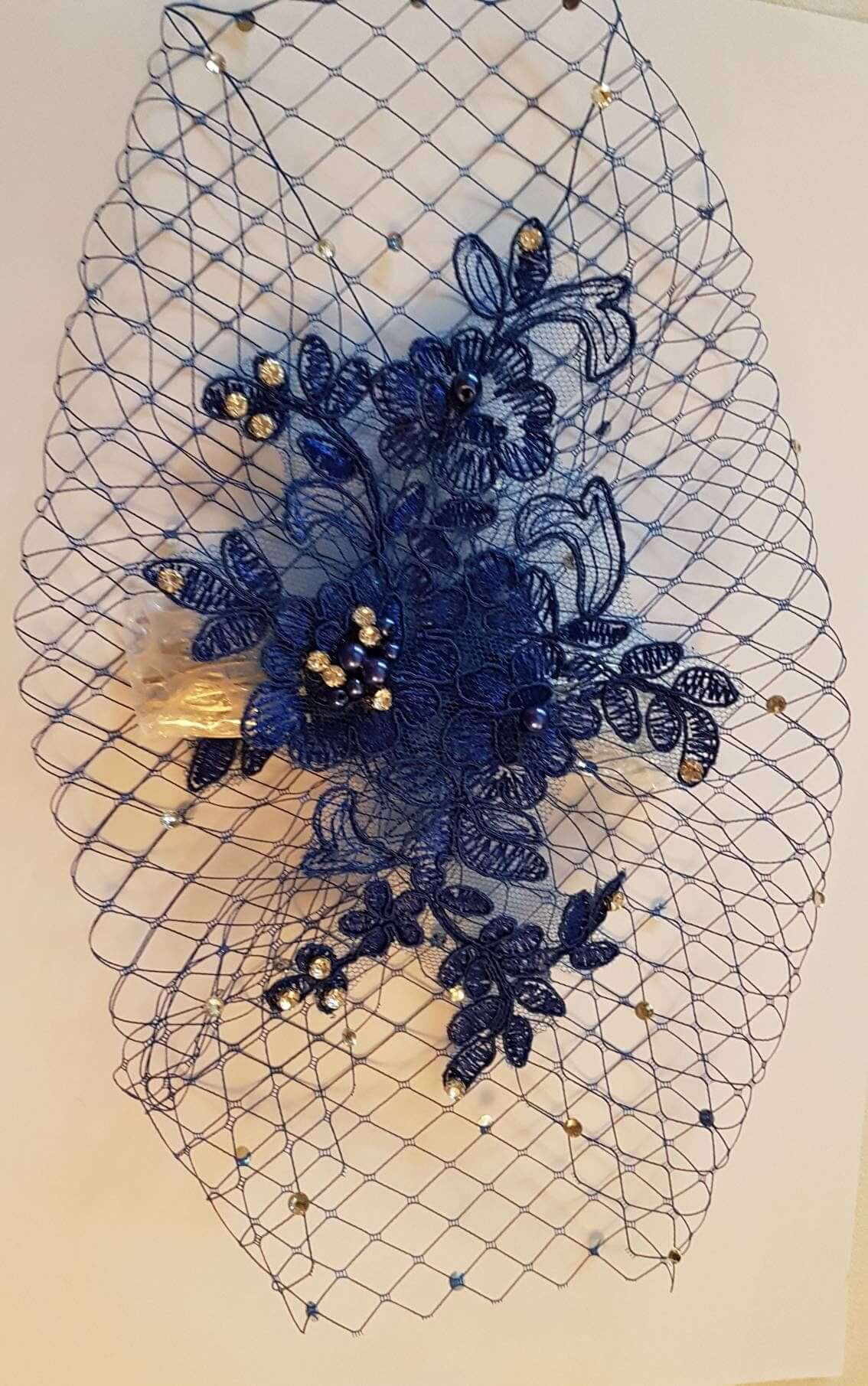 Bridal birdcage veil  fascinator with Lace and pearls