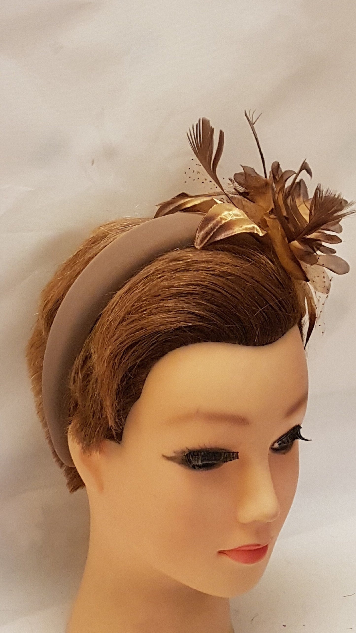 TAN/NUDE Fascinator  Feather Flower SUEDE Padded Headband Fascinator Headpiece Halo Padded Hair Crown Races Wedding Prom