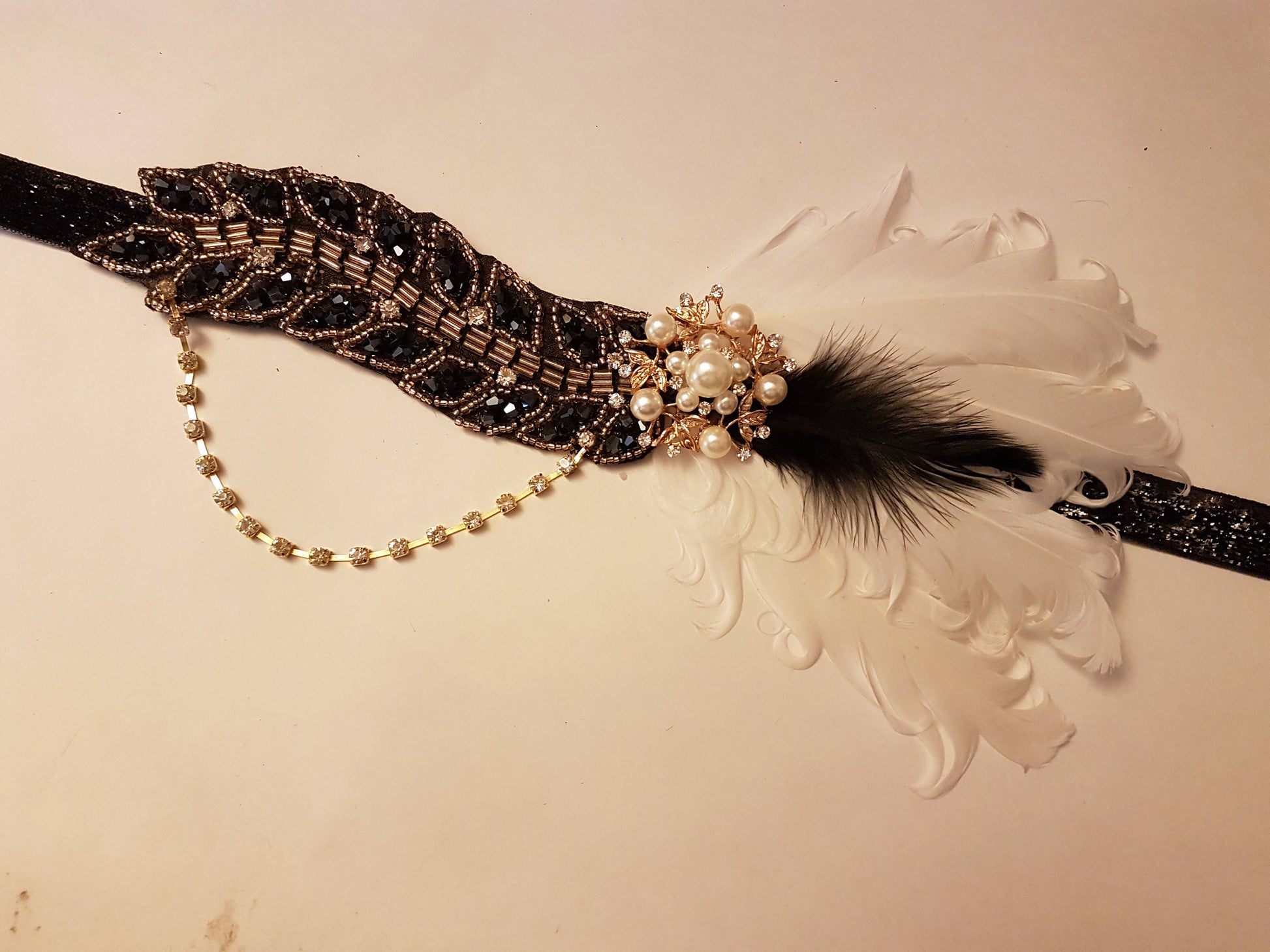 Vintage 1920s-40s sparkly headband, Gatsby black gold headband