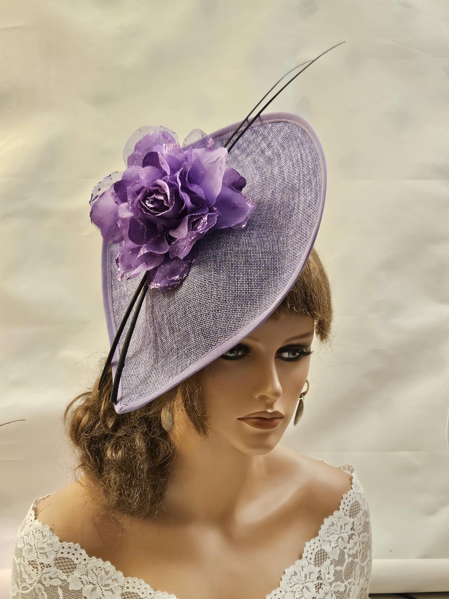 Purple Hat Fascinator long Quill Feather Wedding Hatinator Deeppurple hat Floral Fascinator Mother of Bride,Groom Cocktail Ascot fascinator