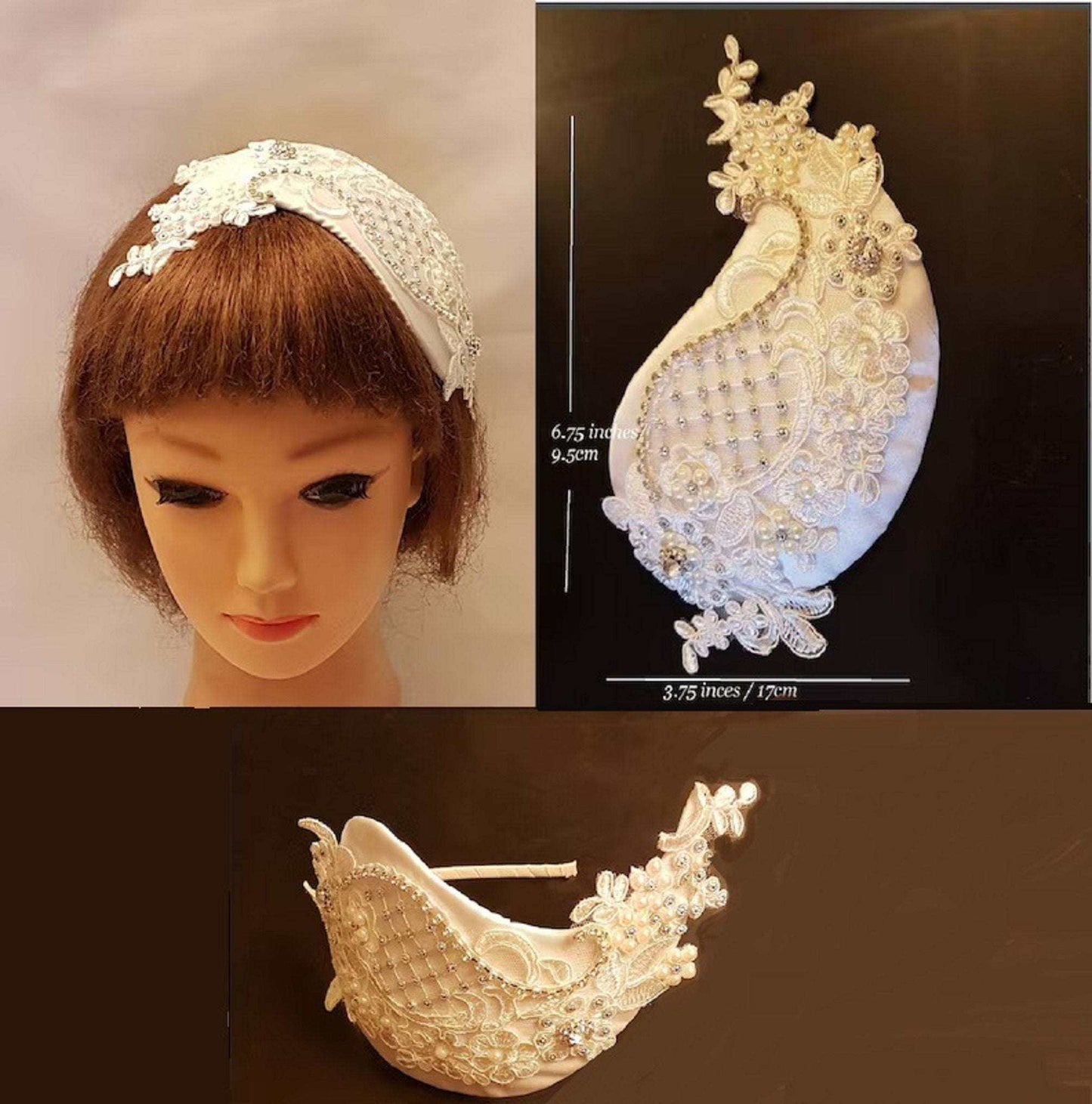 Bridal birdcage veil fascinator with pearls and crystals in vintage style, ideal wedding headpiece.