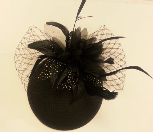 Vintage 40s 50s Hat, Black Hat, Feather fascinator, Black Fascinator Race Cocktail Christmas hat ,Ascot Hat, Cocktail hat, Ladies fascinator