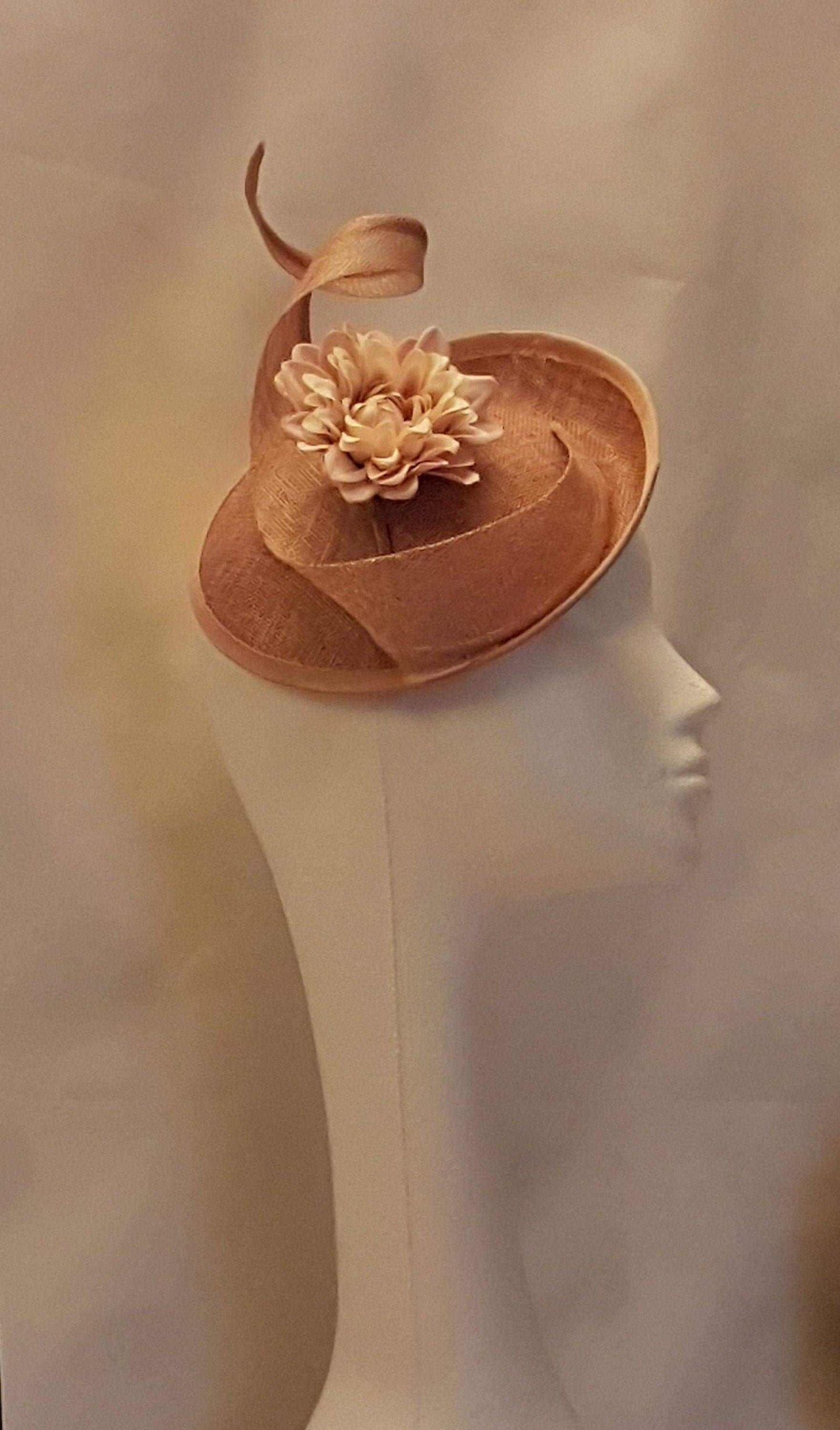 Dusty Peachy Pink Hat Fascinator,Wedding, Church hat
