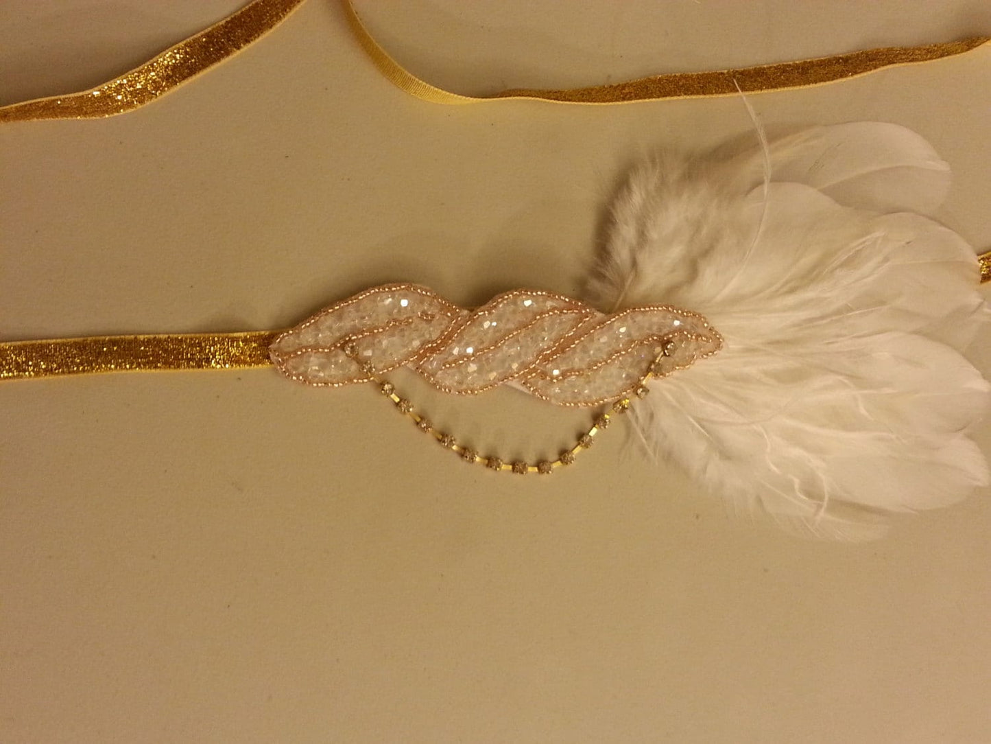 1920 Headband Flapper Dress fascinator Headpiece Great Gatsby Dress Headband Gold tone Sparkly Feather Flapper Hairband, Feather fascinator