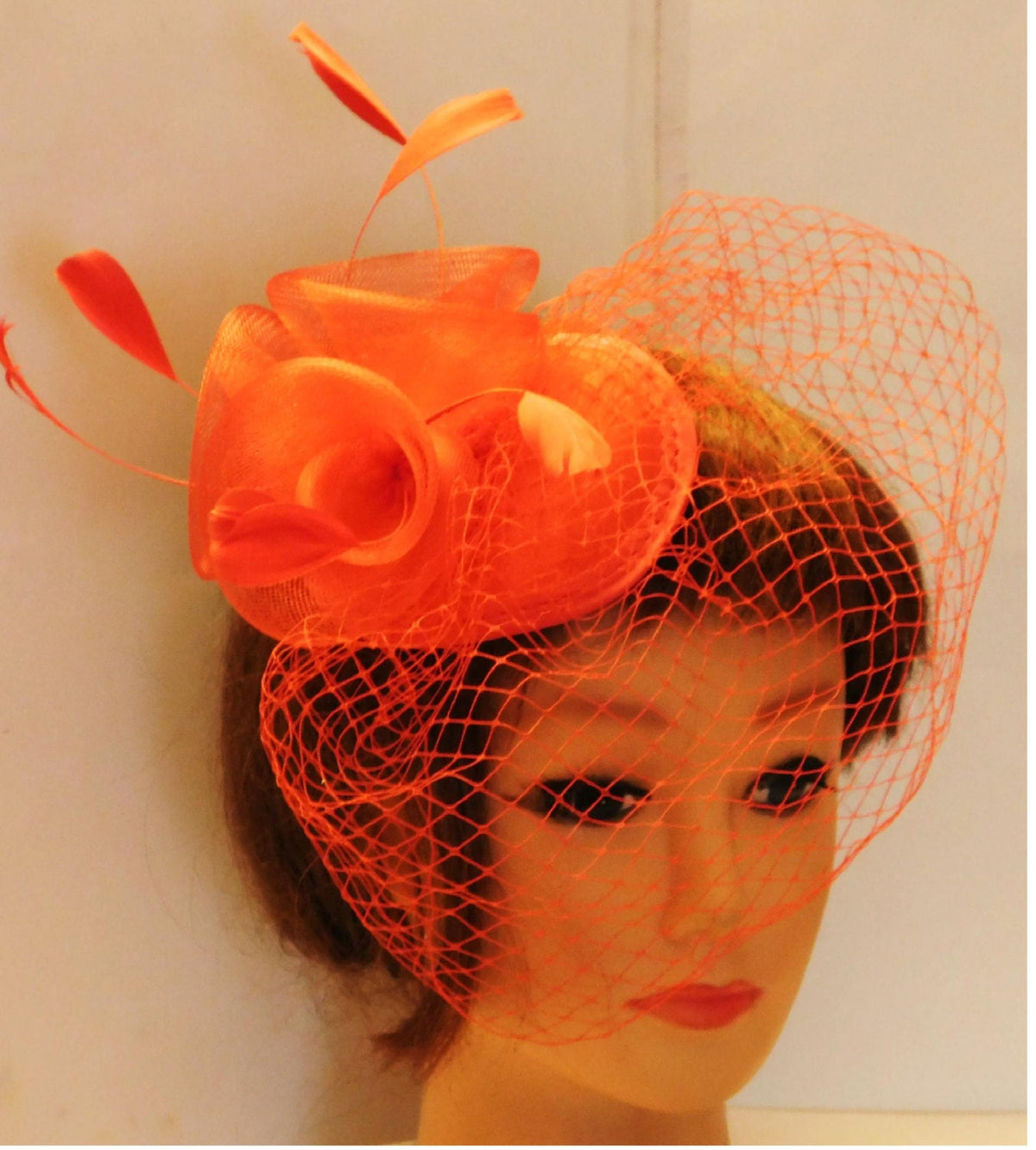 Red Birdcage veil Hat Fascinator Wedding, Race, Royal Ascot hat, Christmas frenchnet Teardrop hat, Birdcage veil feather cocktail HAT