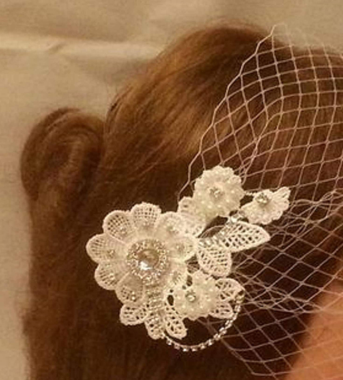 Birdcage Veil Bridal Blusher 1920s Boho Gatsby Wedding Floral Crystal 1920s headpiece