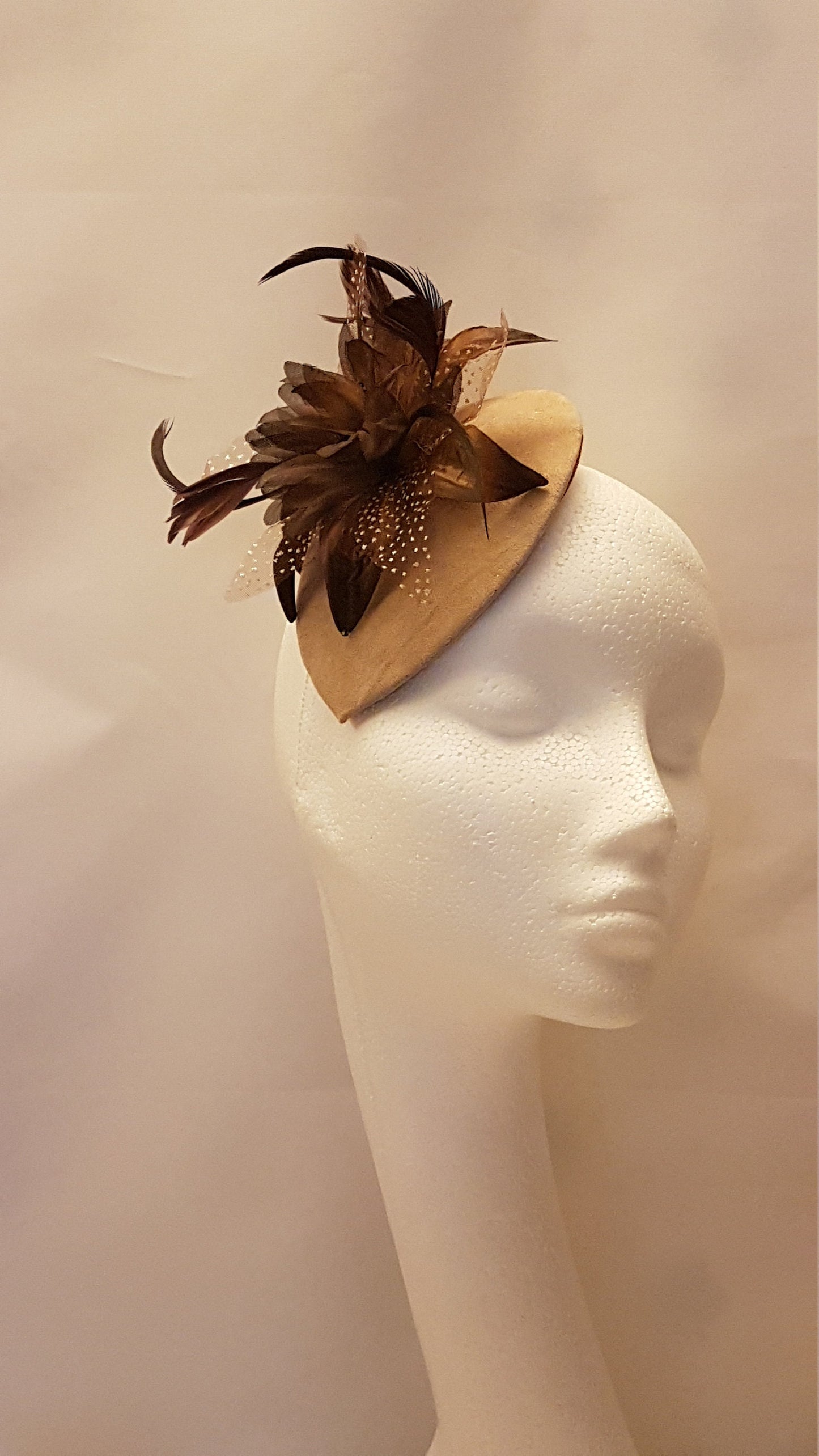 Fascinator Brown hat fascinator #SUEDE Brown /Nude Floral Teardrop hat