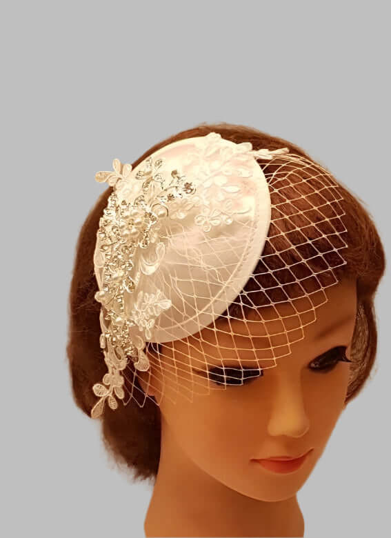 Bridal Hat FASCINATOR Birdcage Veil, White,Ivory bridal MINI Veil hat