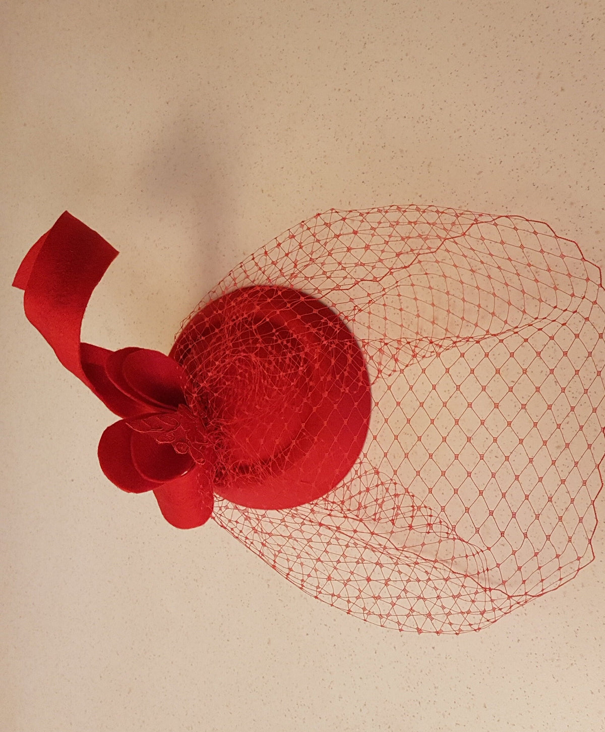 Red Felt Fascinator: Handmade Birdcage Veil Hatinator