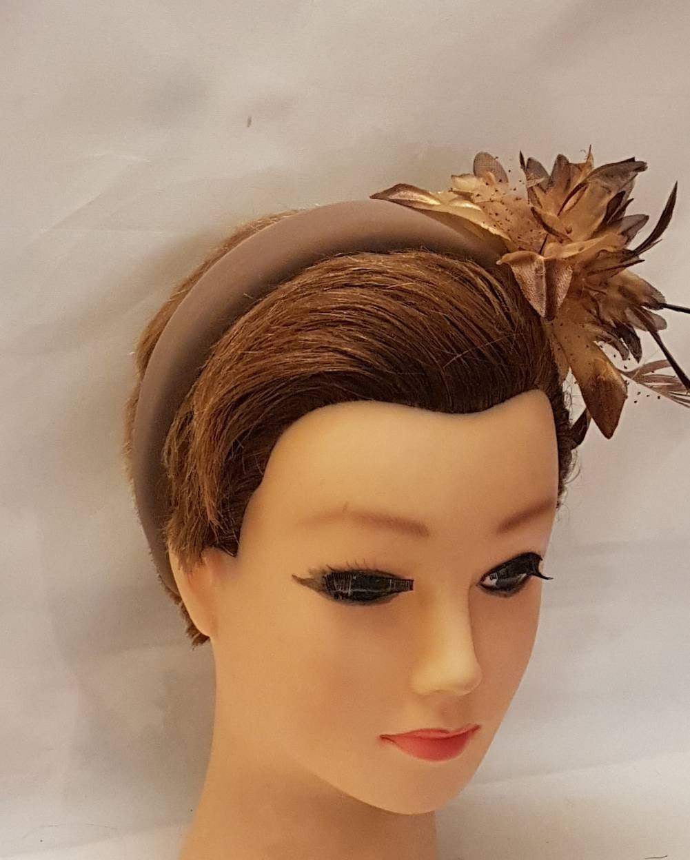 BROWN Padded Headband fascinator. Feather Flower SUEDE Padded Headband Fascinator Headpiece Halo Padded Hair Crown Races Wedding Prom headb