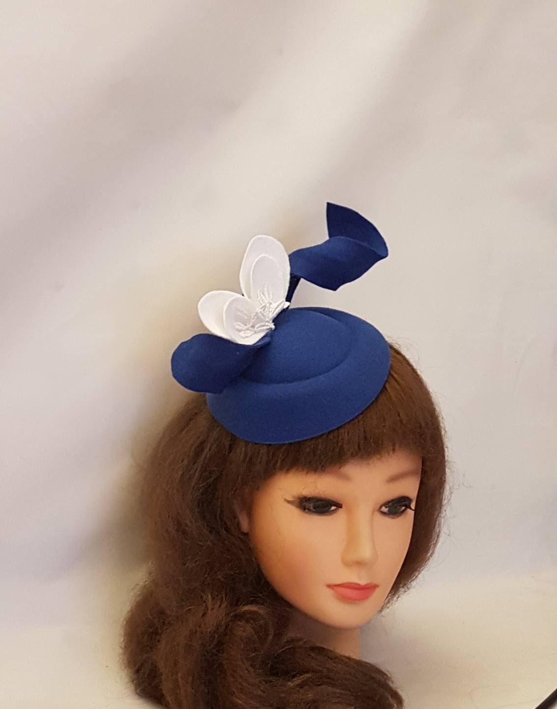 Royal Blue Fascinator Hat: Felt Leaves Ascot Headpiece