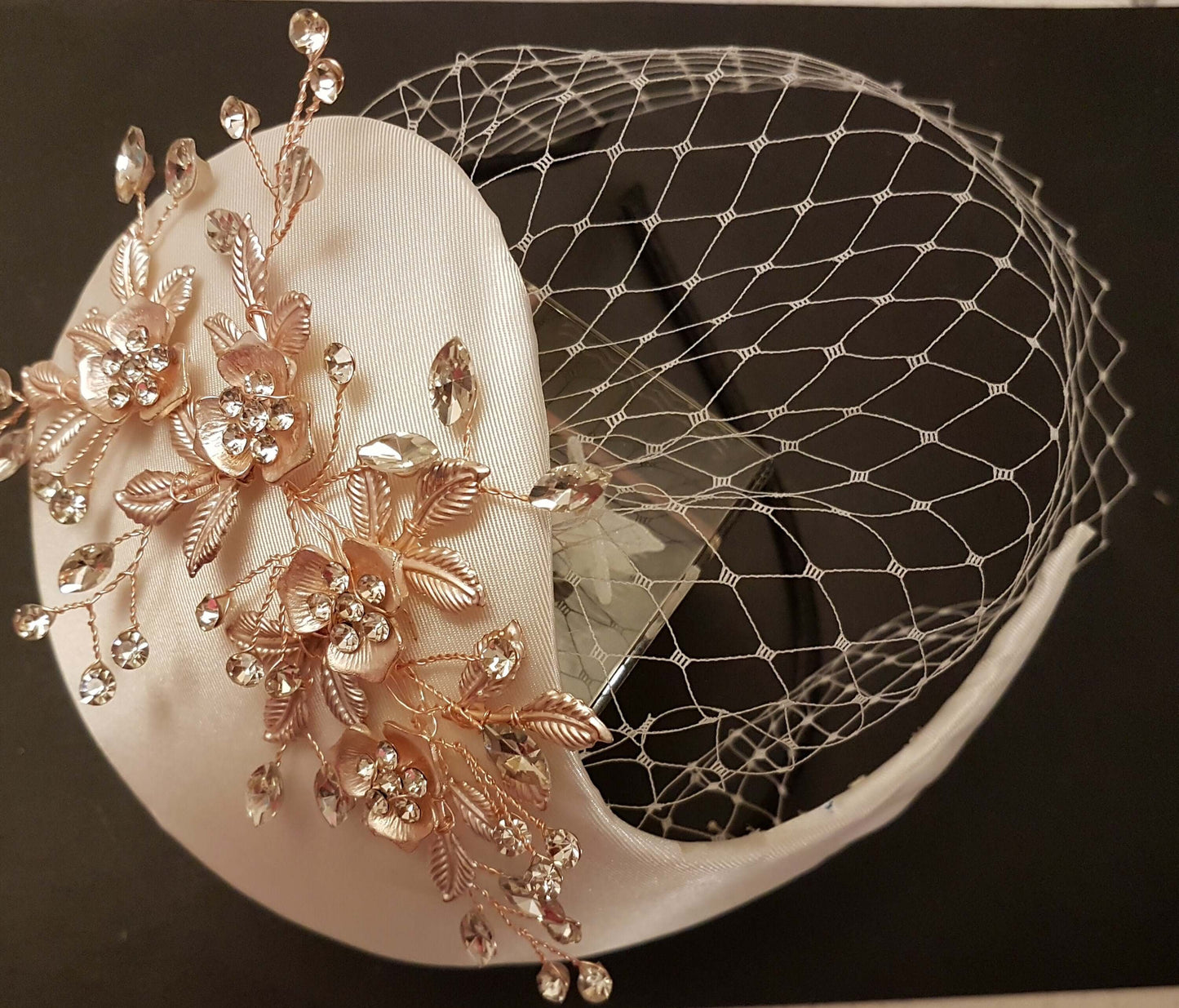 BRIDAL FASCINATOR hat Champagne wedding #fascinator bridal hair accessory 2Pc set Mini Bridal birdcage veil & hat Bridal Hat fascinator