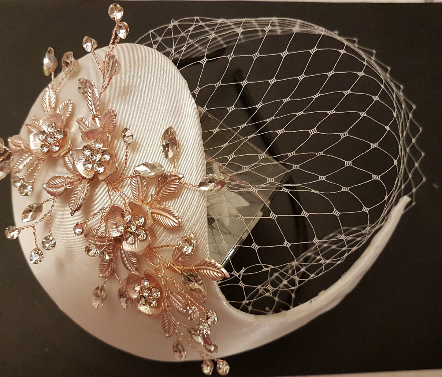 BRIDAL FASCINATOR hat Champagne wedding #fascinator bridal hair accessory 2Pc set Mini Bridal birdcage veil & hat Bridal Hat fascinator