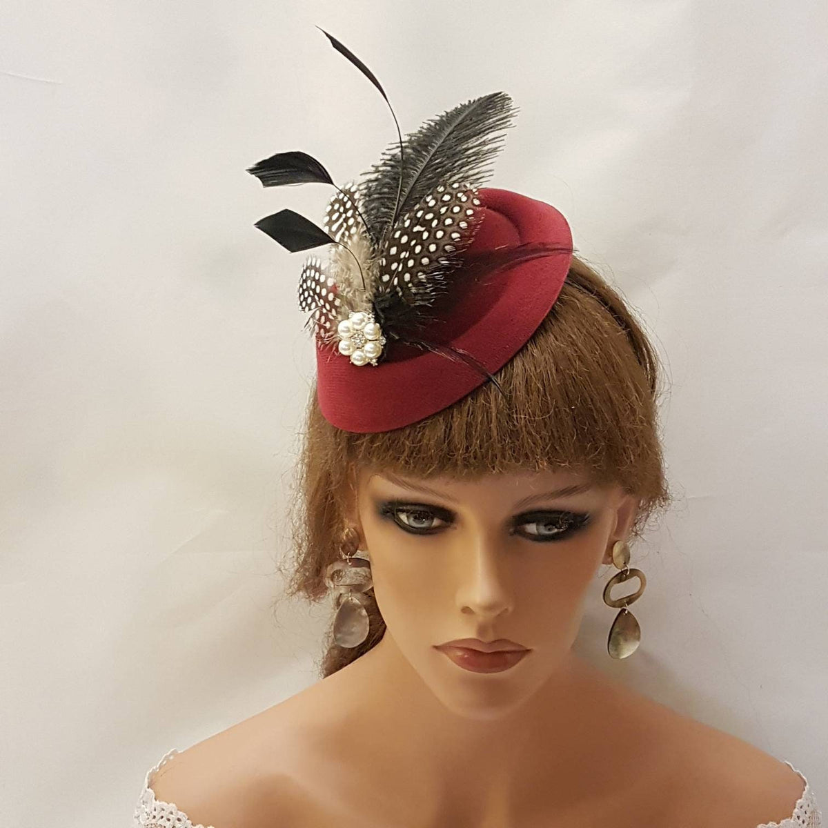 Maroon Feather Fascinator: Vintage Wedding Ascot Hat